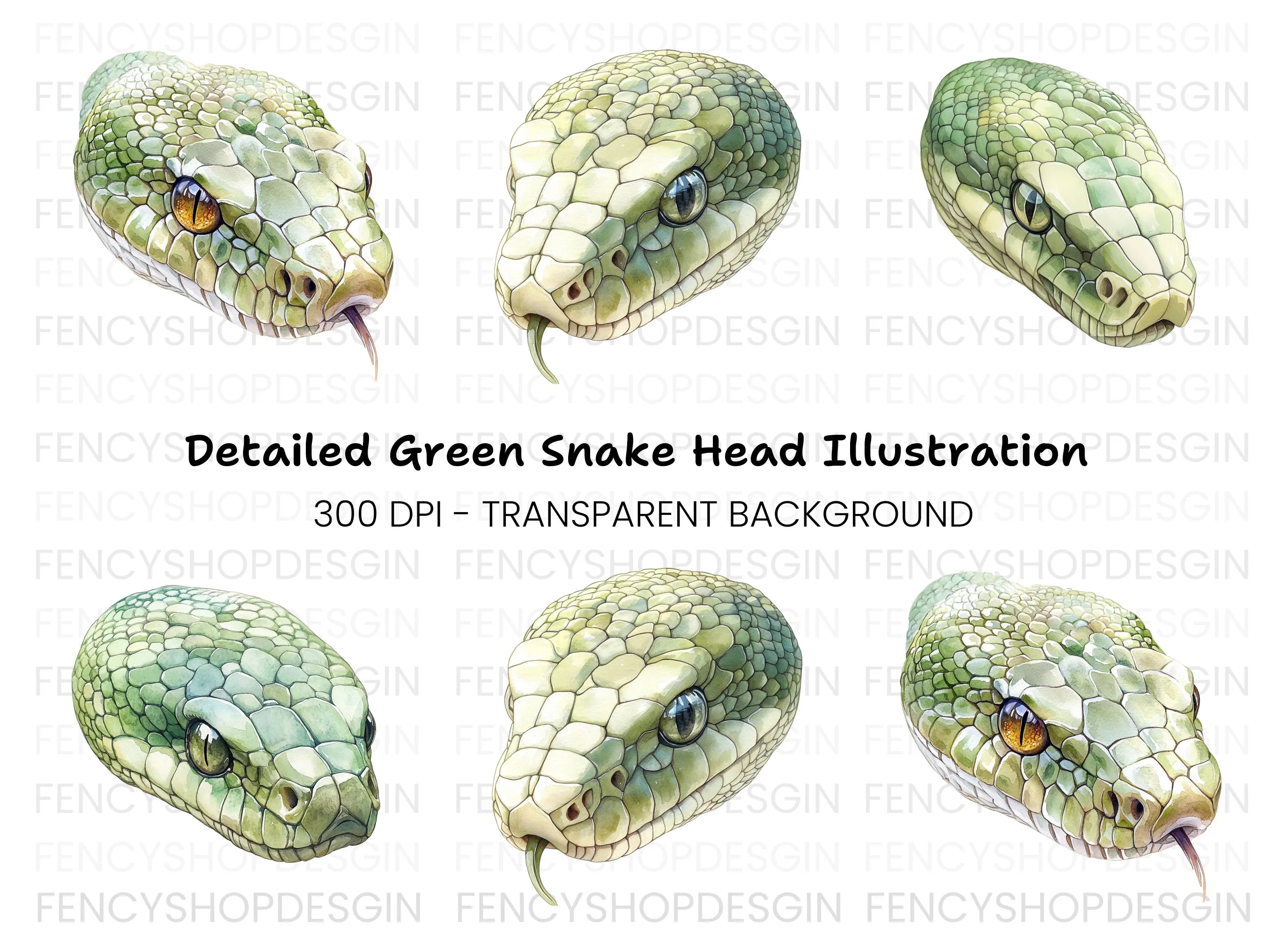 Green Snake Head Clipart Bundle