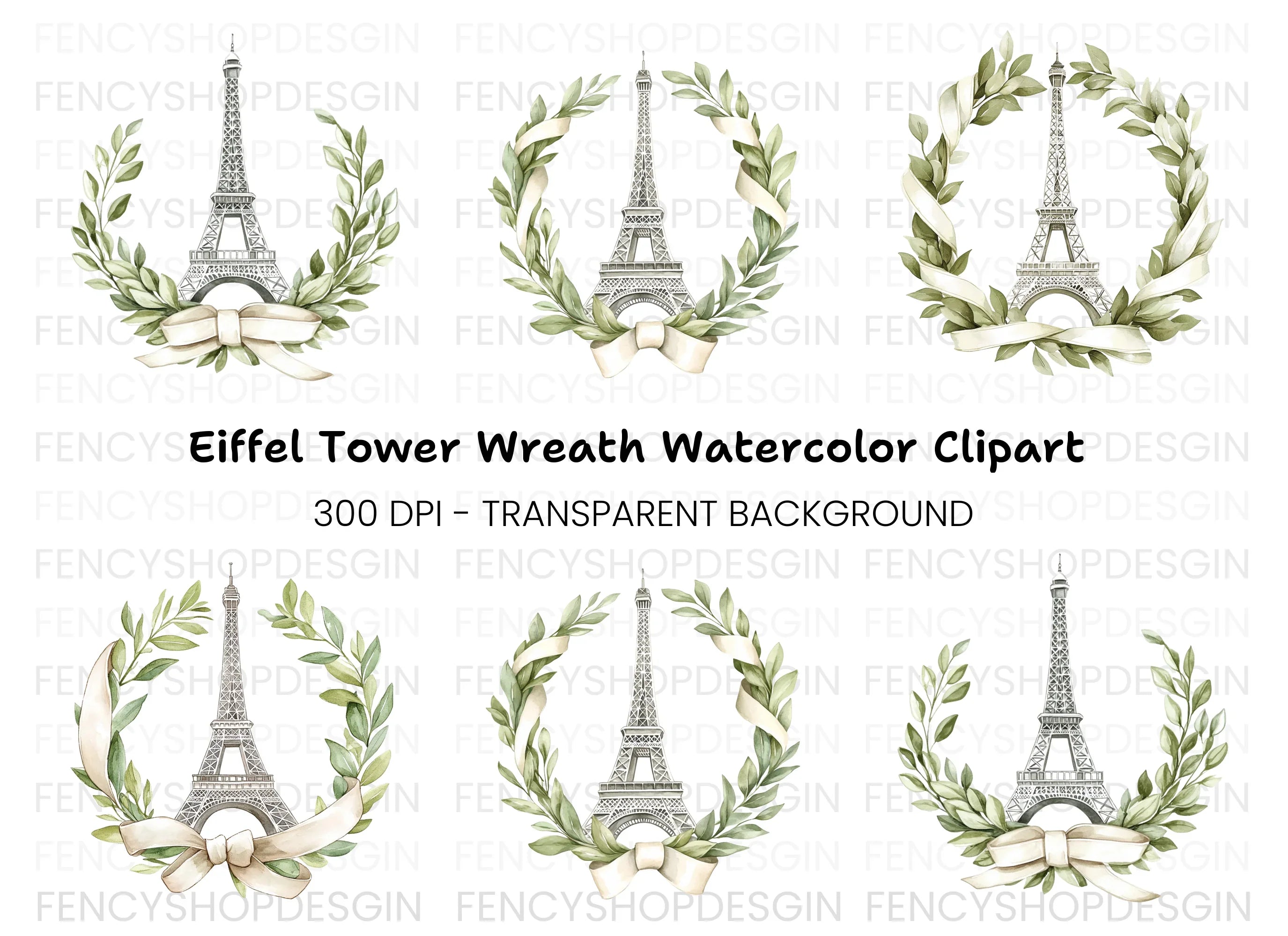 Eiffel Tower Wreath Clipart Bundle