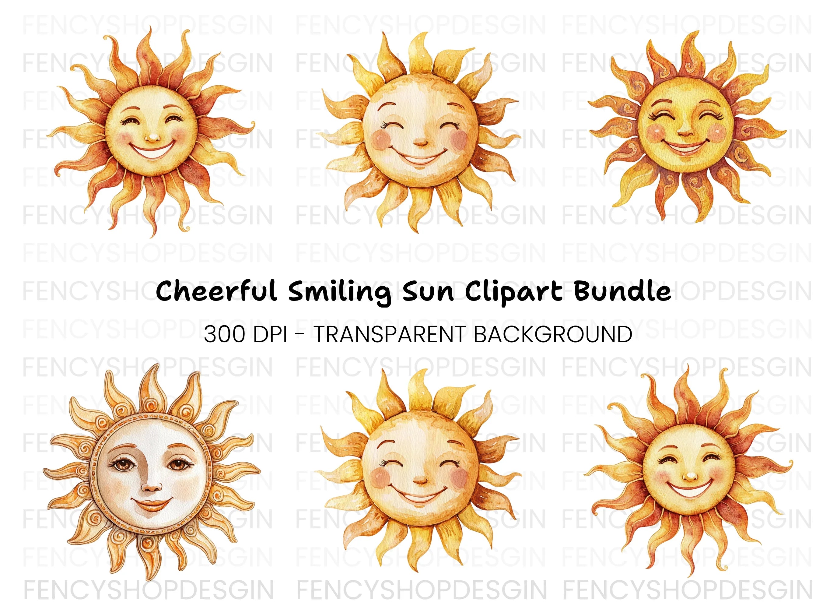 Happy Sun Faces Clipart Bundle
