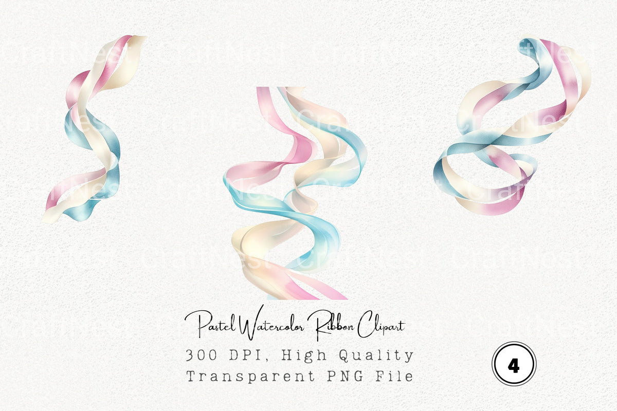 Pastel Ribbon Clipart Bundle