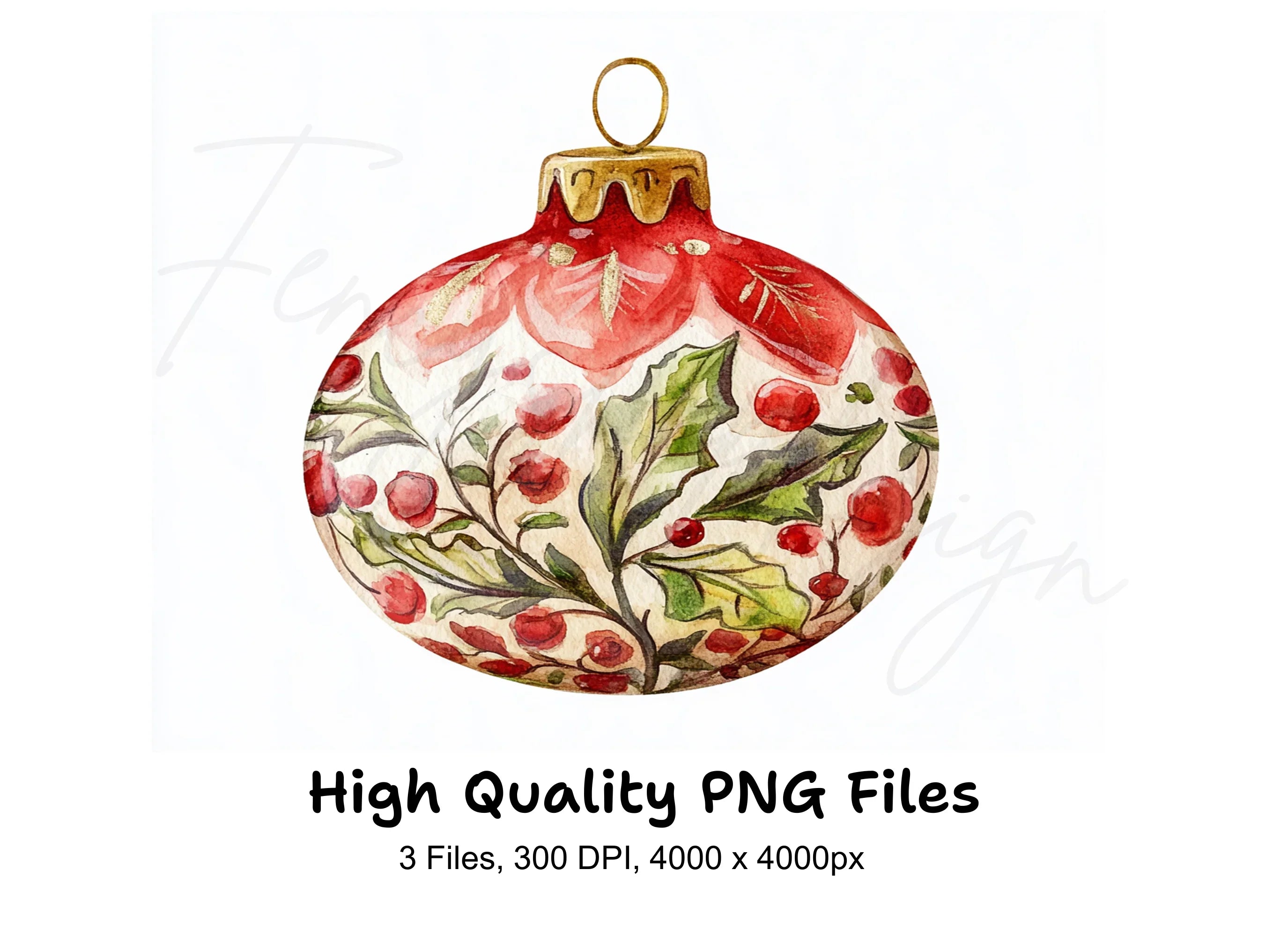 Red and Gold Christmas Ornaments Clipart Bundle
