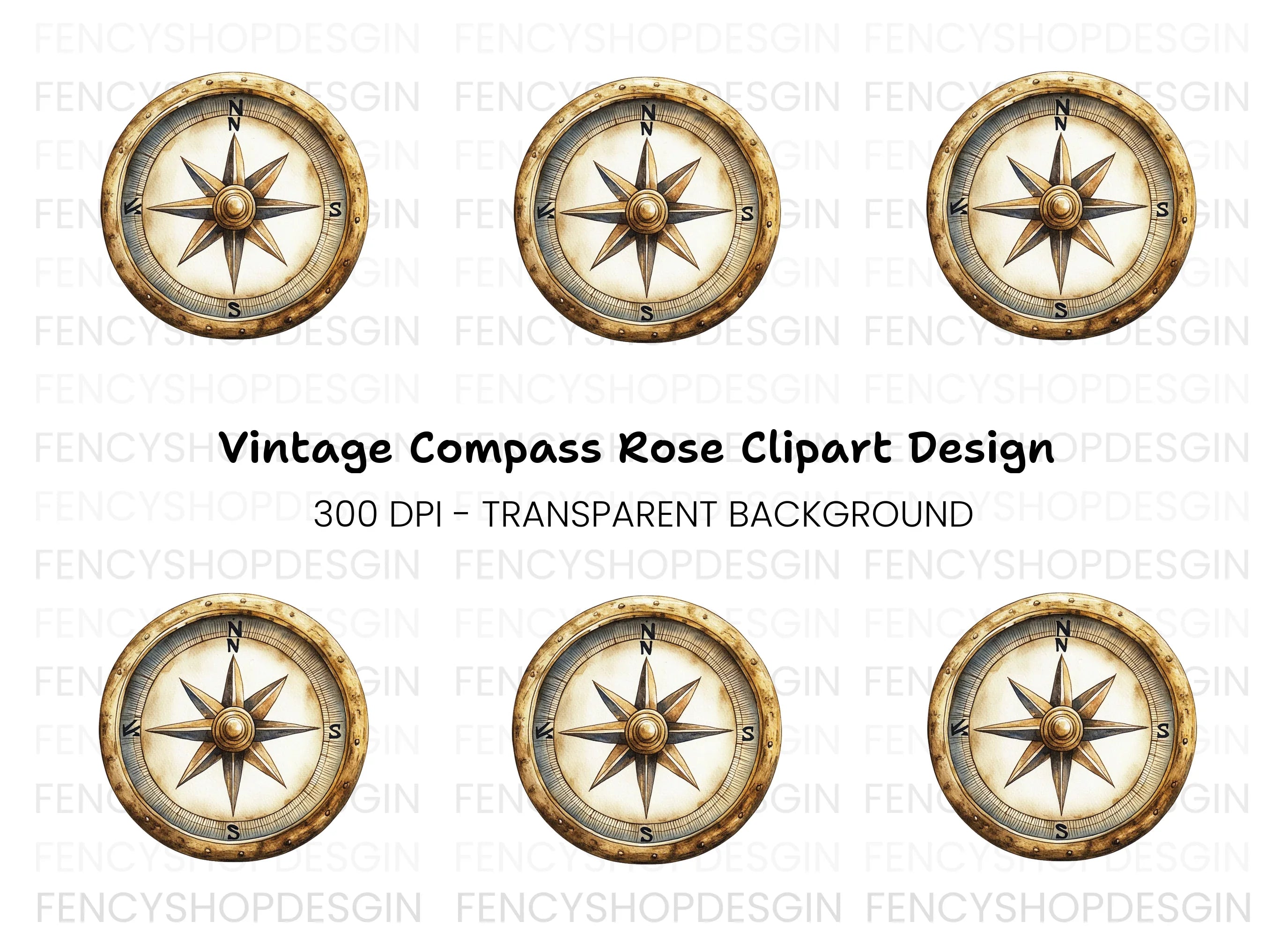Gold Compass Clipart Bundle