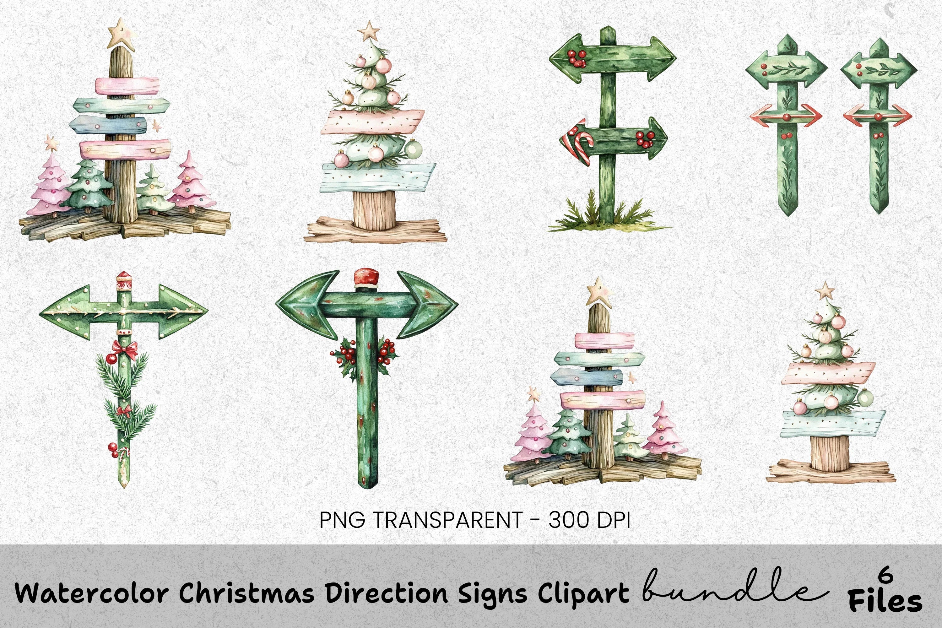 Christmas Direction Signs Clipart Bundle