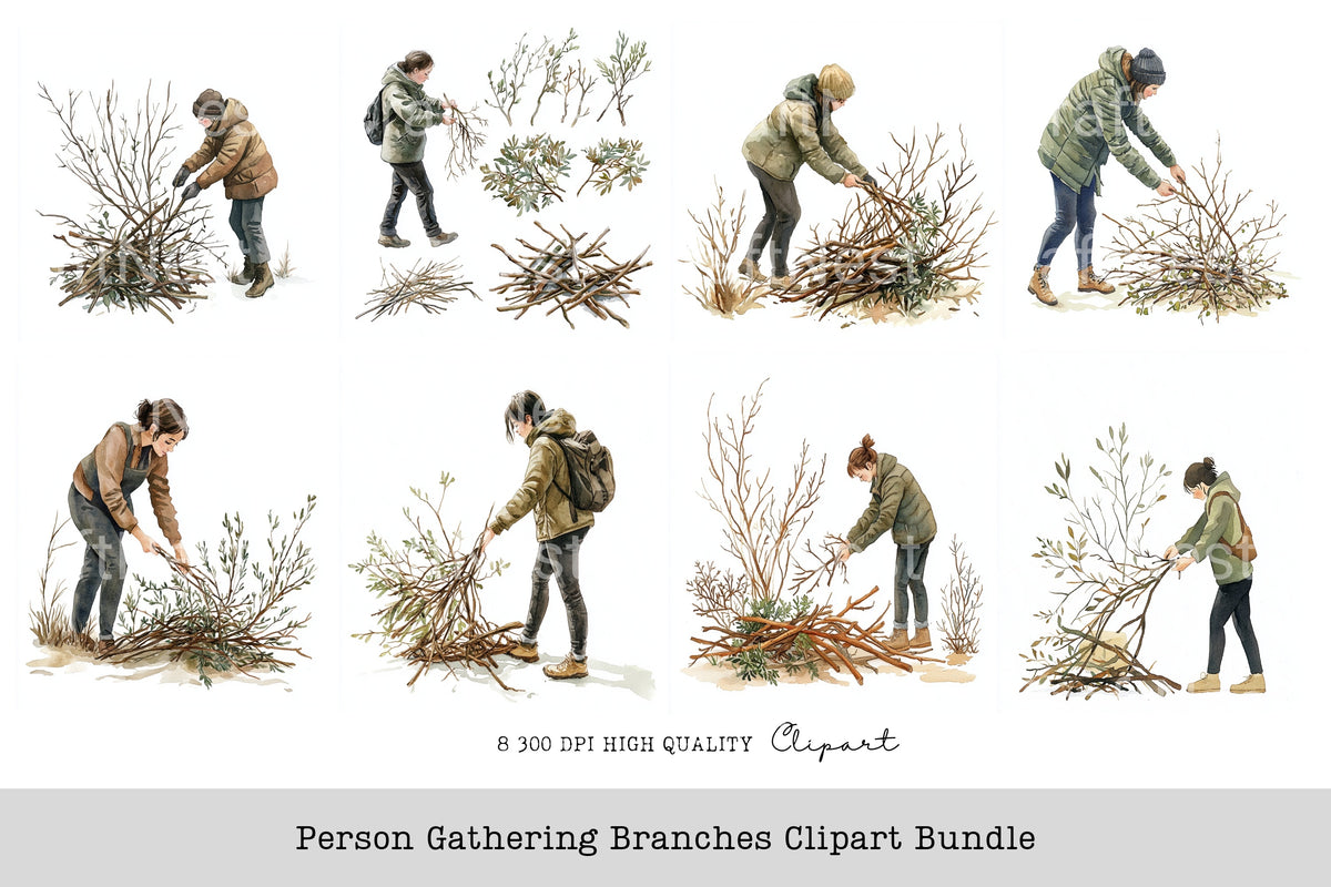 Person Gathering Branches Clipart Bundle