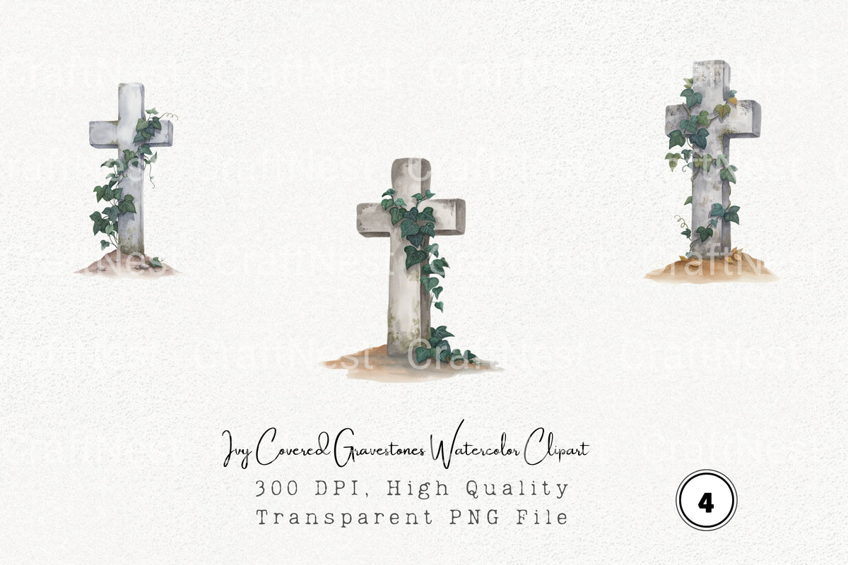 Ivy Covered Gravestones Clipart Bundle