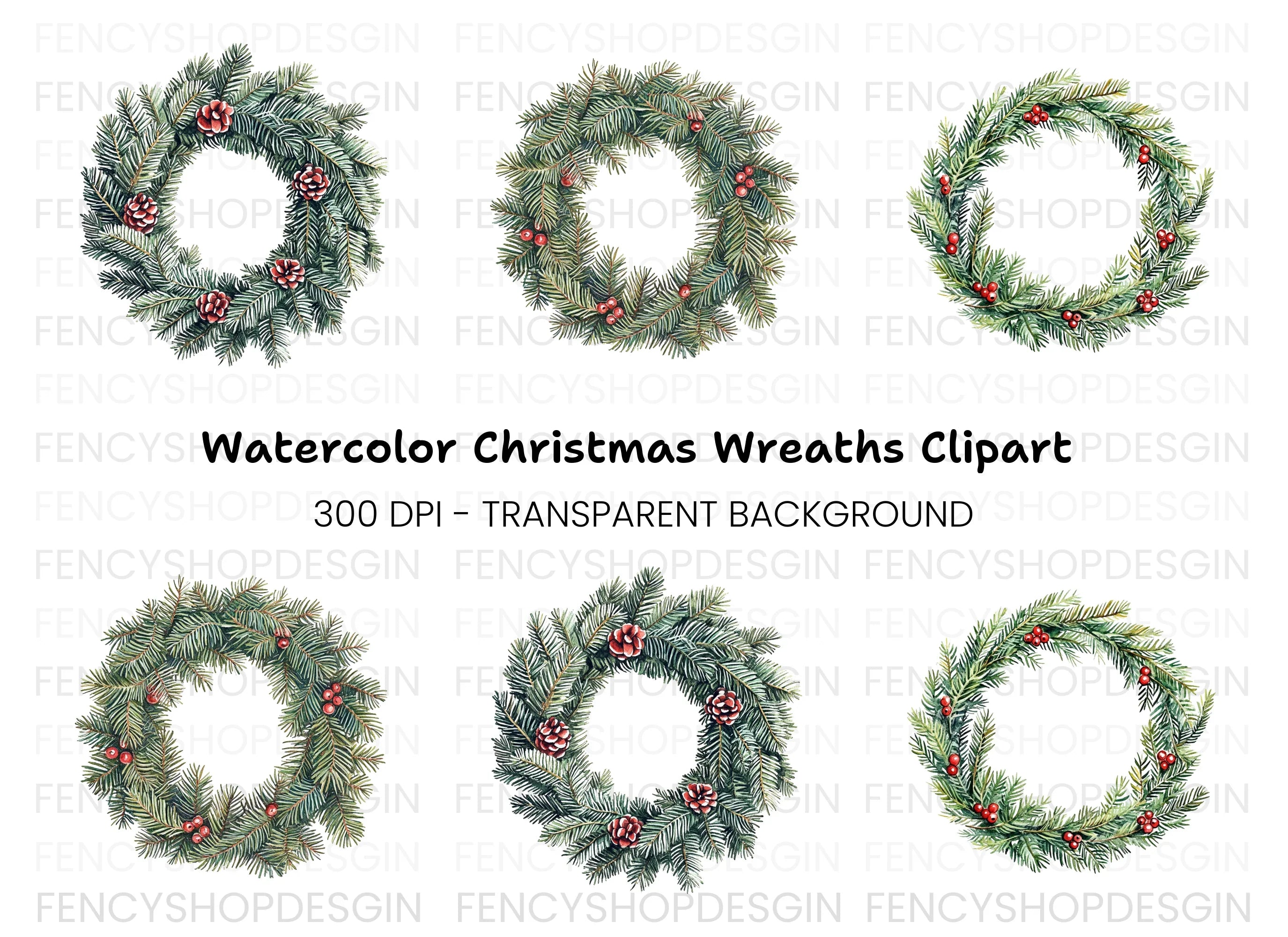 Christmas Wreaths Clipart Bundle