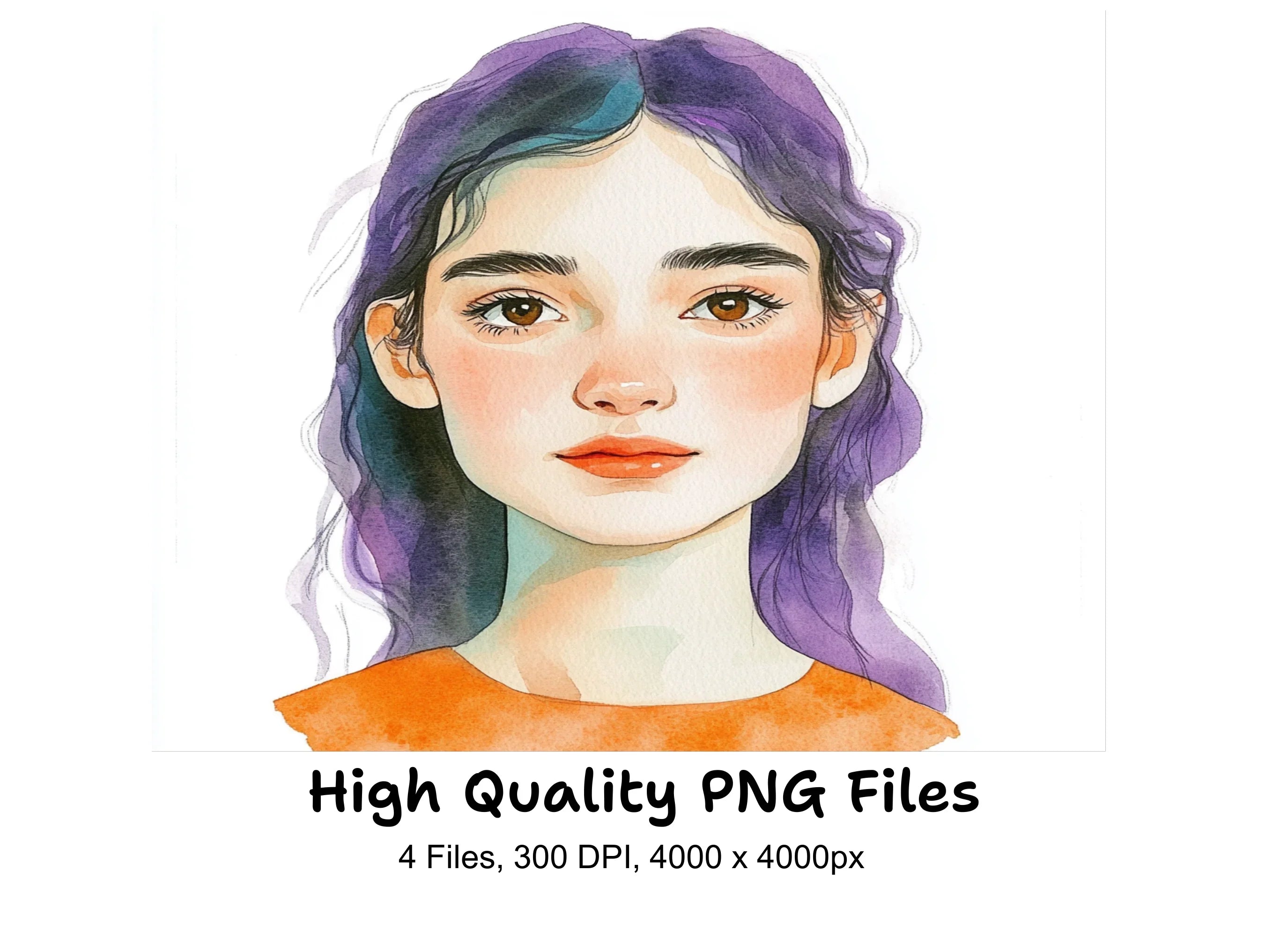 Cute Girls with Purple Hair Clipart Bundle