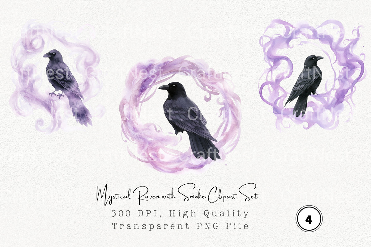 Mystical Raven With Smoke Clipart Bundle