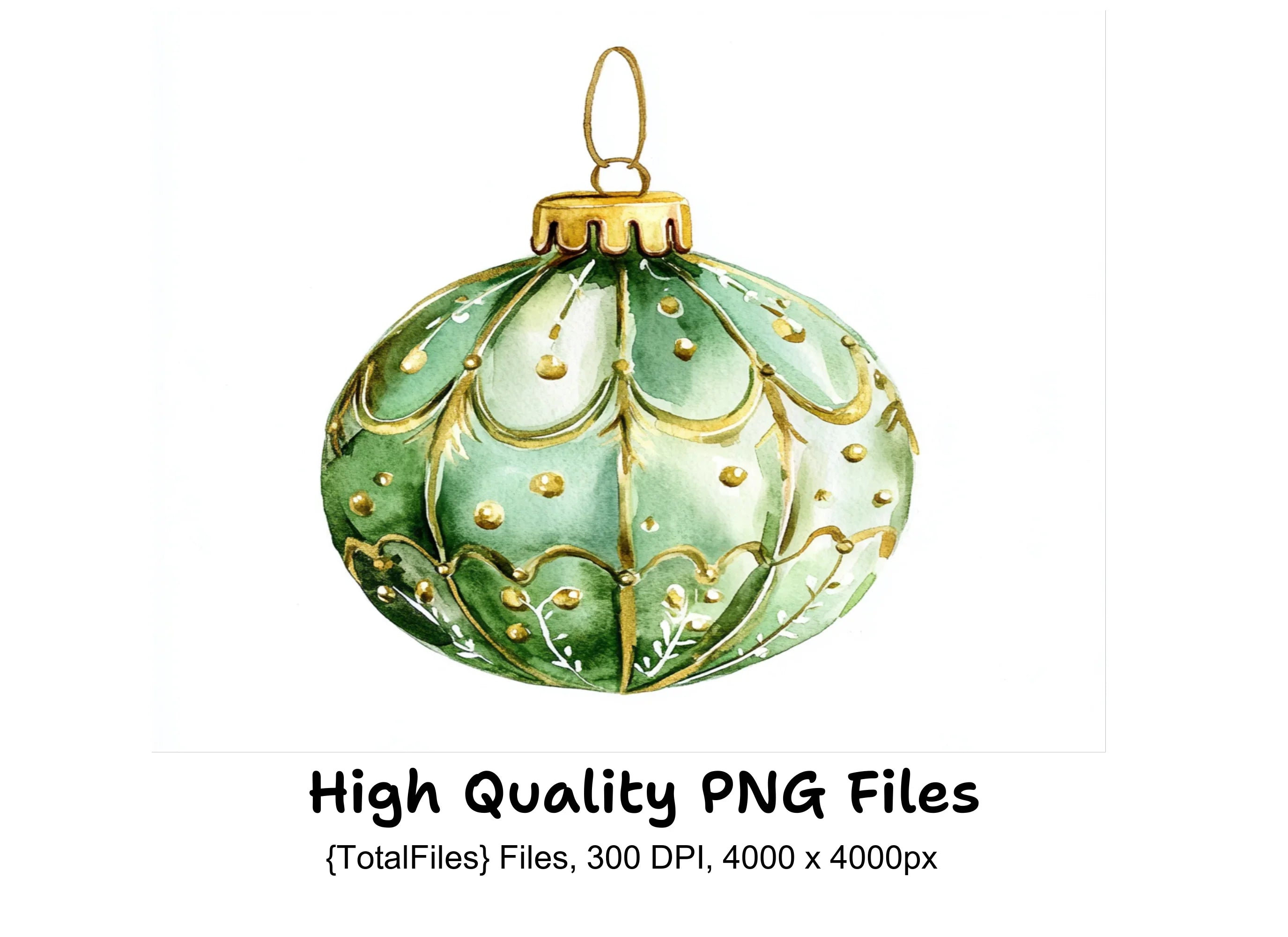 Elegant Green and Gold Christmas Baubles Clipart Bundle