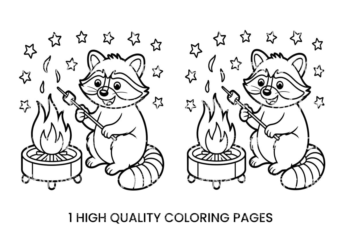 Raccoon Roasting Marshmallow Coloring Books