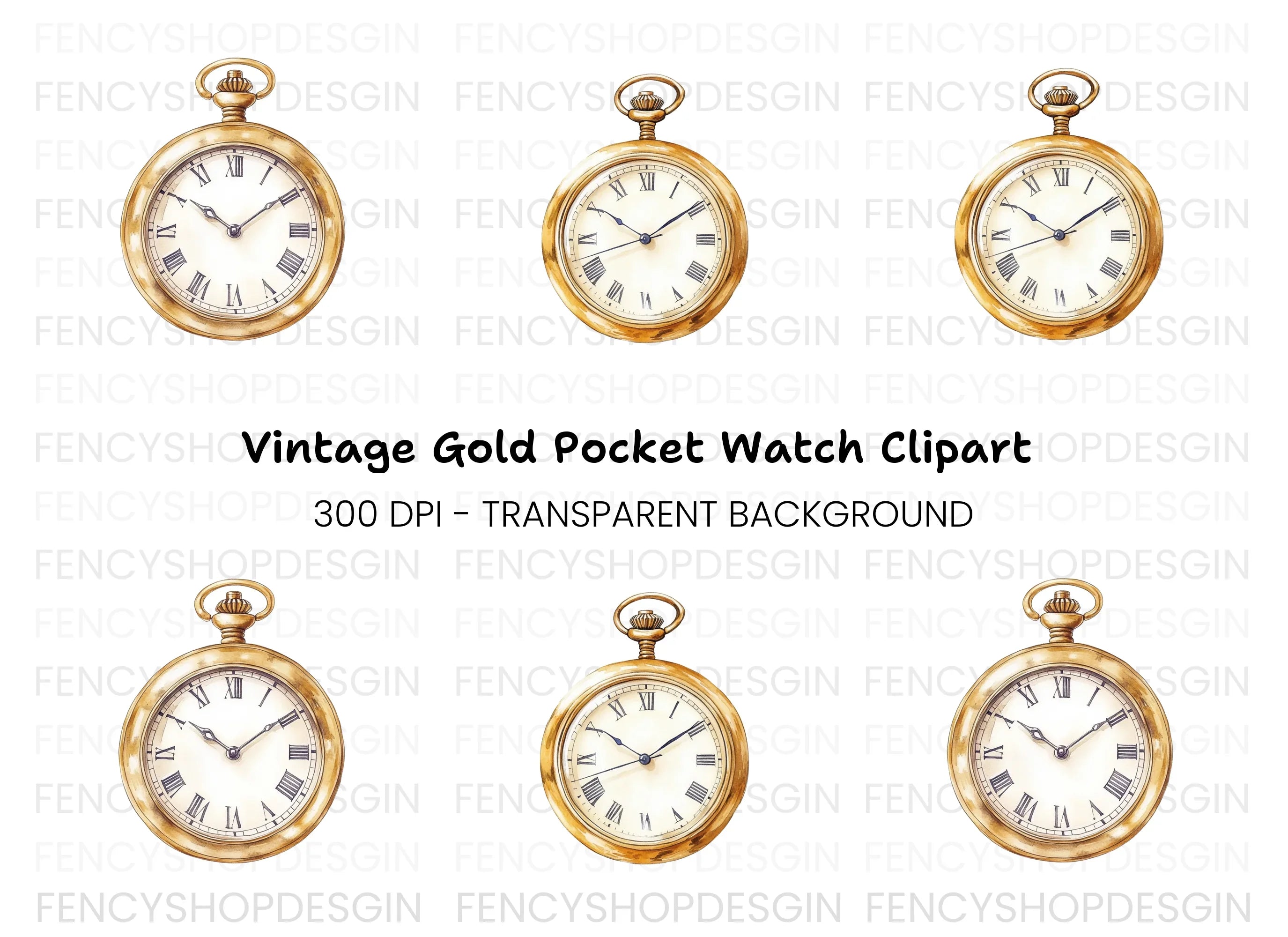 Elegant Vintage Pocket Watch Clipart Bundle