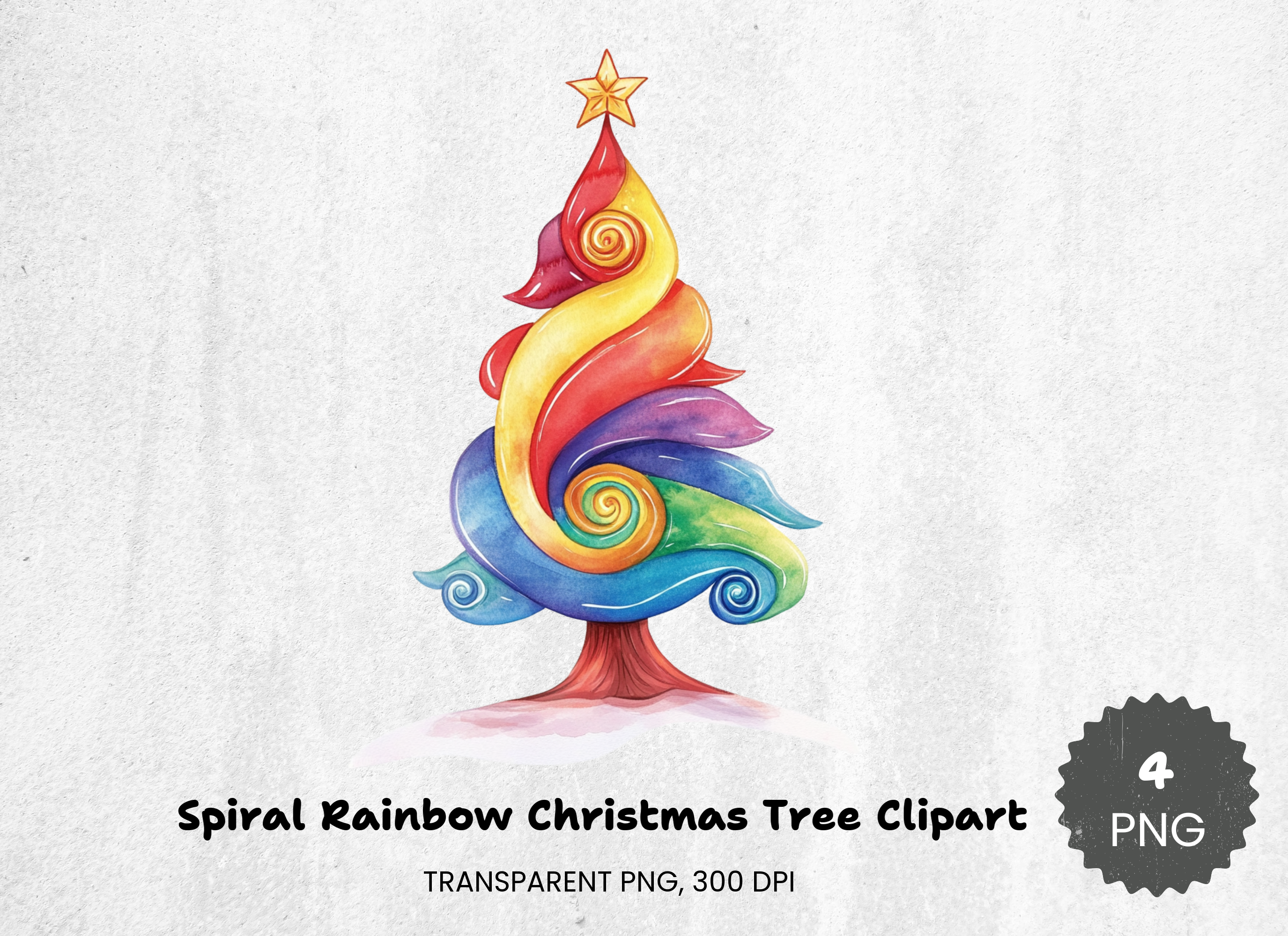 Spiral Rainbow Christmas Tree Clipart Bundle