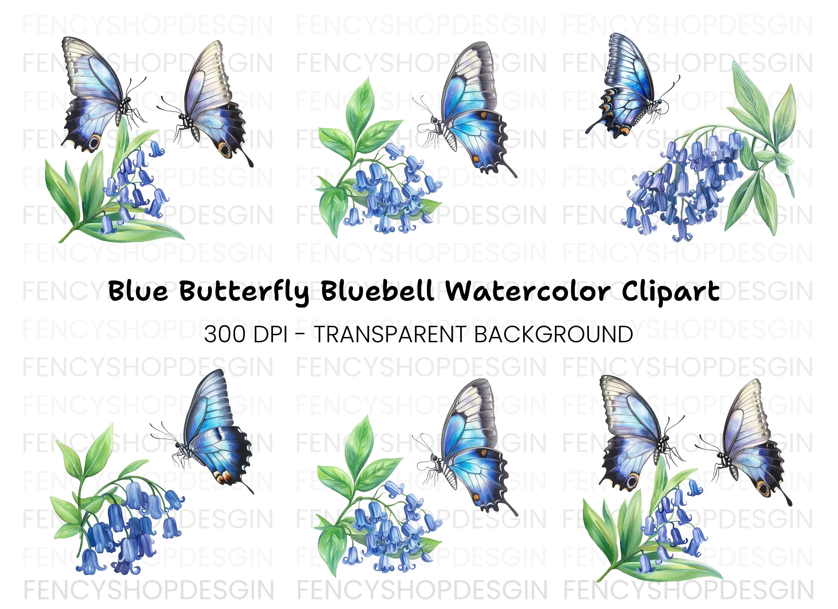 Bluebell Flowers and Butterfly Clipart Bundle