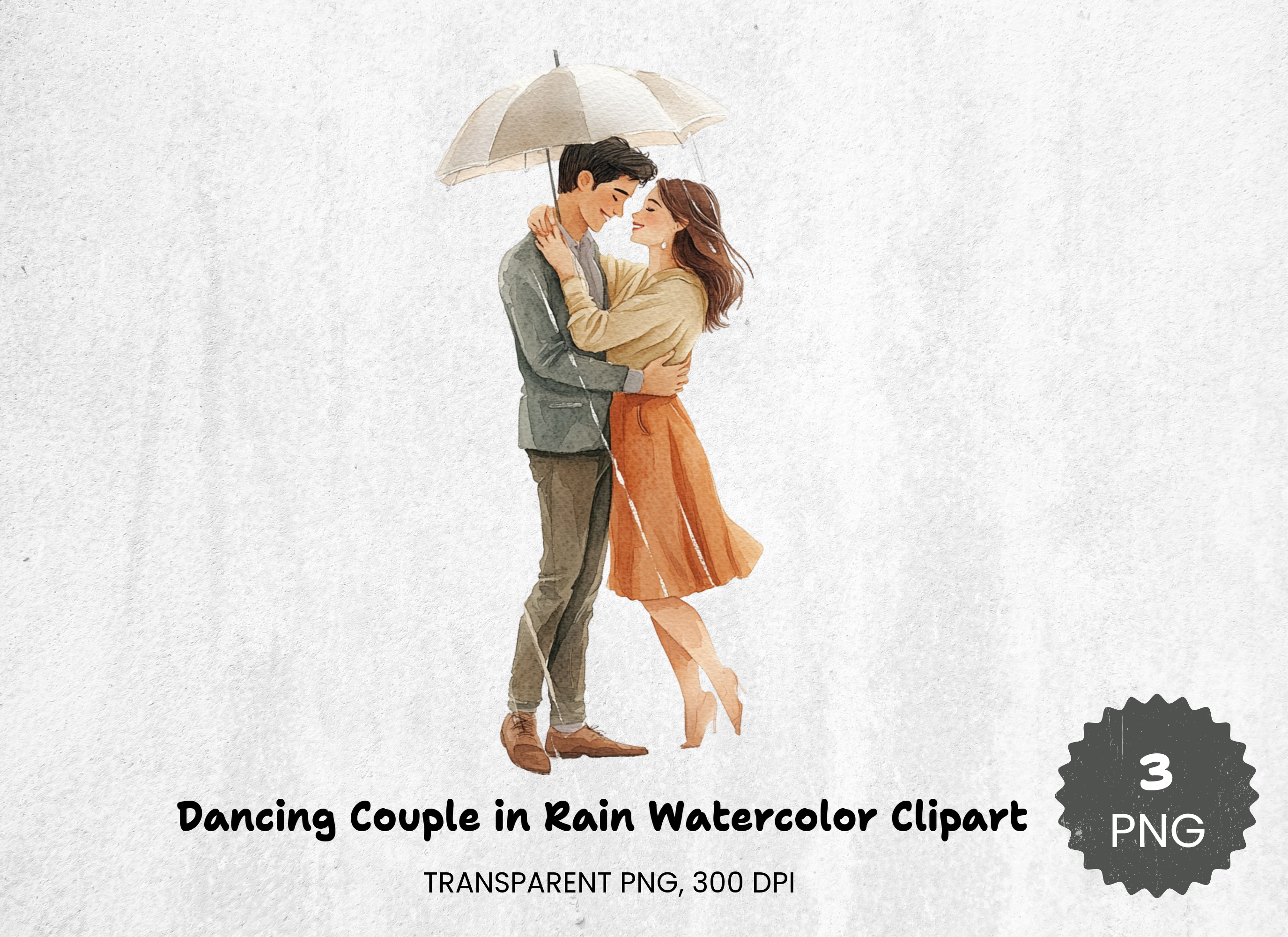 Dancing Couple in Rain Clipart Bundle