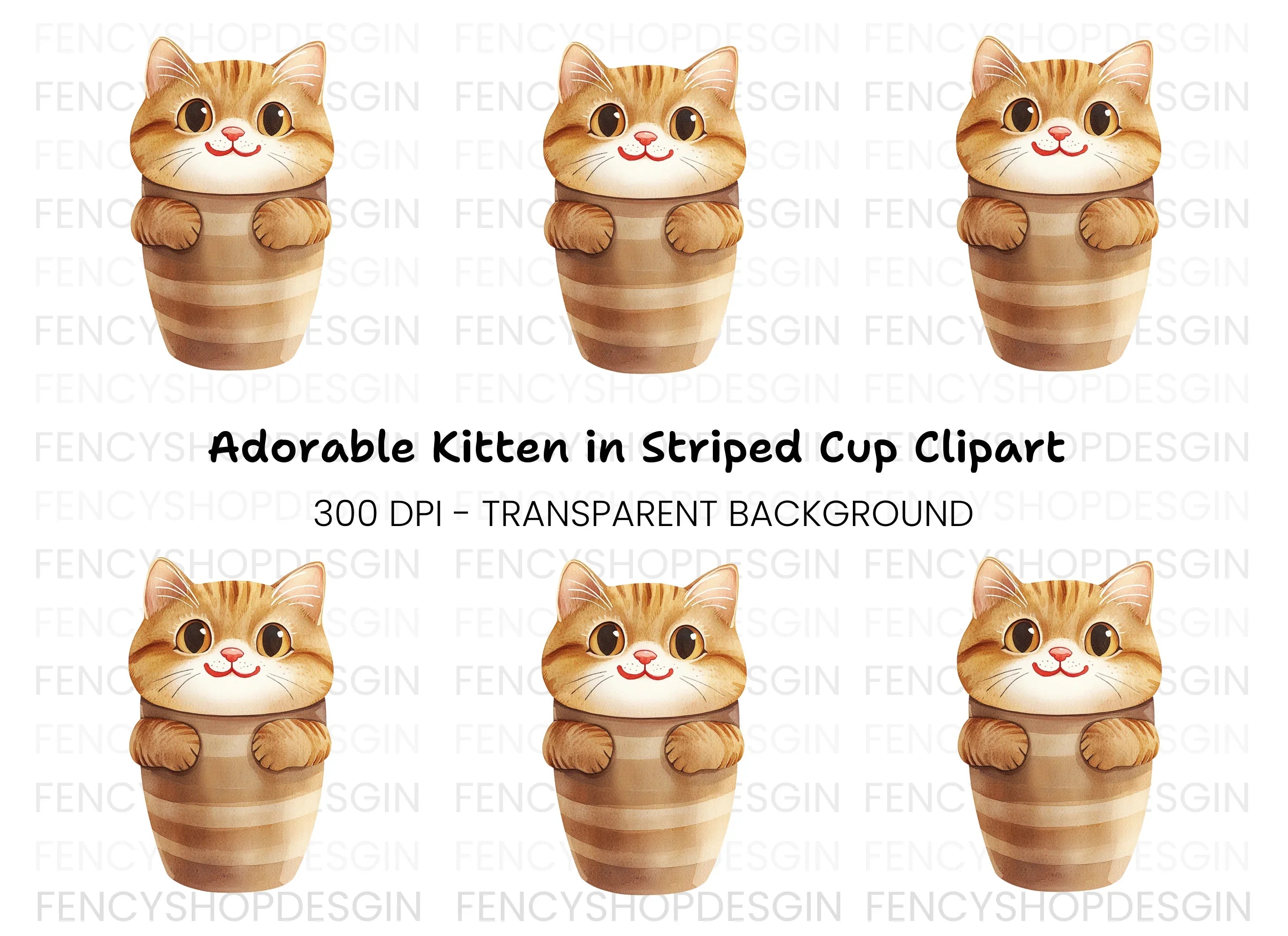 Chubby Cat in Pot Clipart Bundle