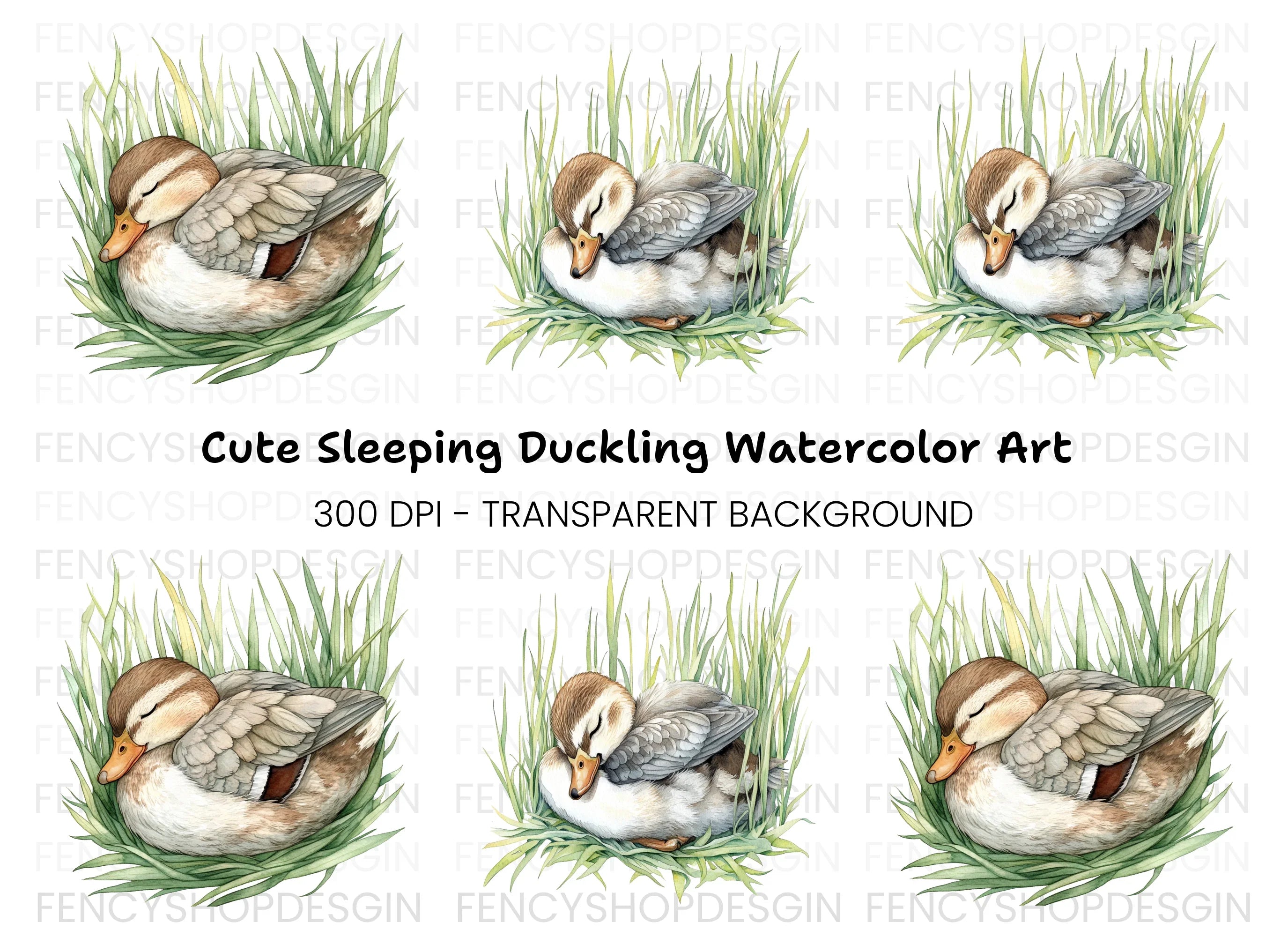 Sleeping Ducklings in Grass Clipart Bundle