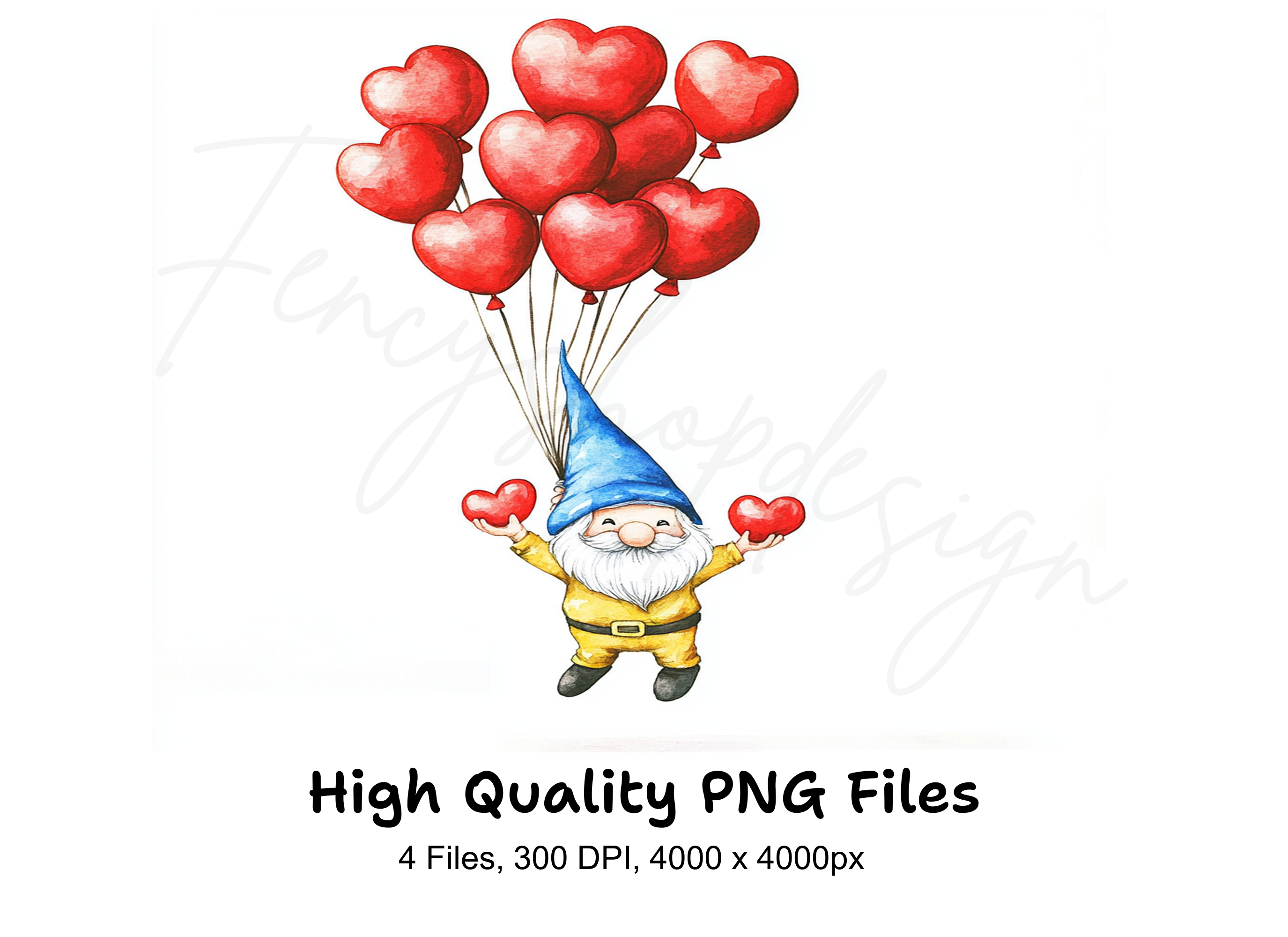 Valentine Gnomes with Heart Balloons Clipart Bundle