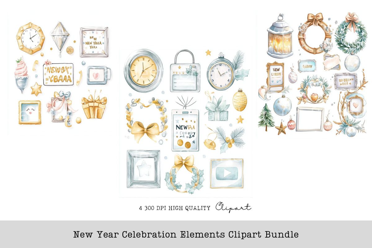 New Year Celebration Elements Clipart Bundle