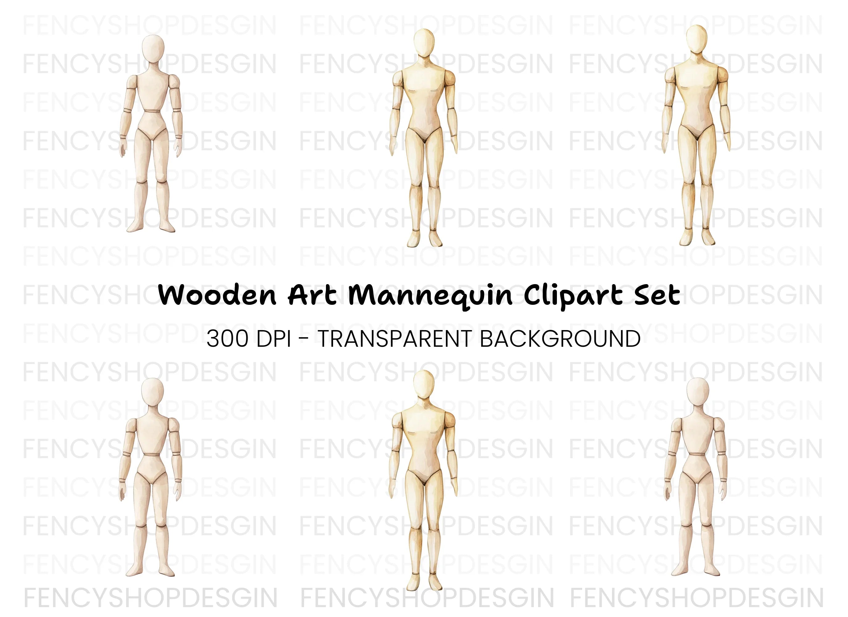 Articulated Wooden Mannequins Clipart Bundle