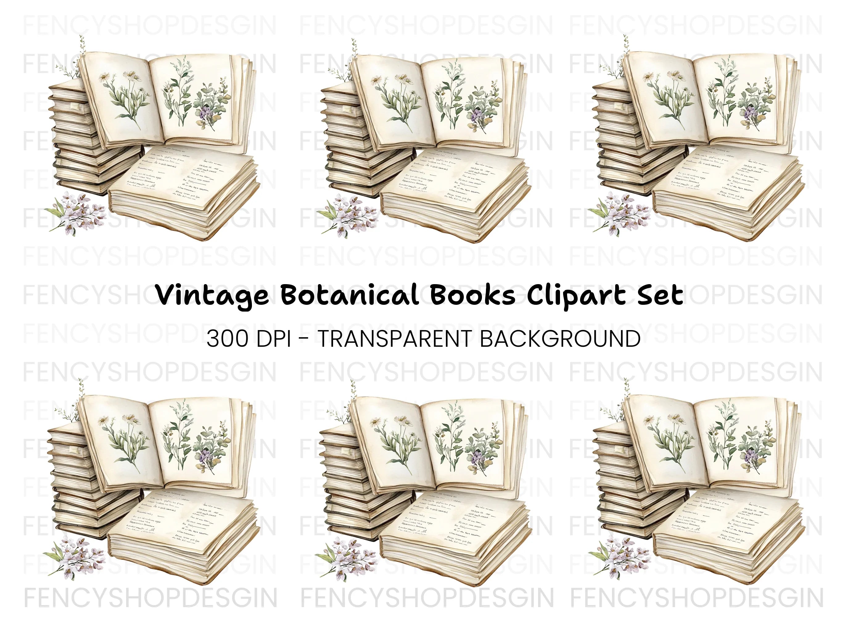 Botanical Books & Flowers Clipart Bundle