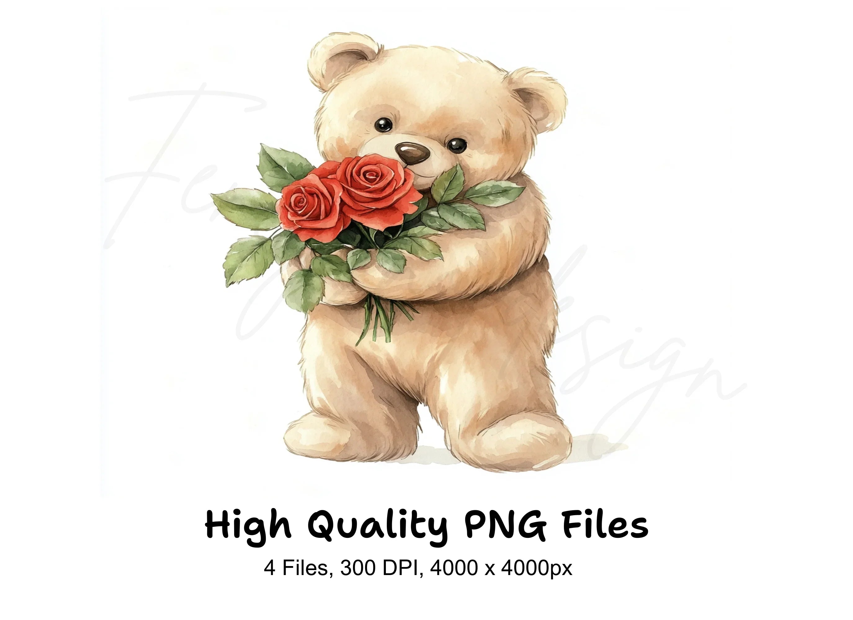 Sweet Teddy Bears with Red Roses Clipart Bundle