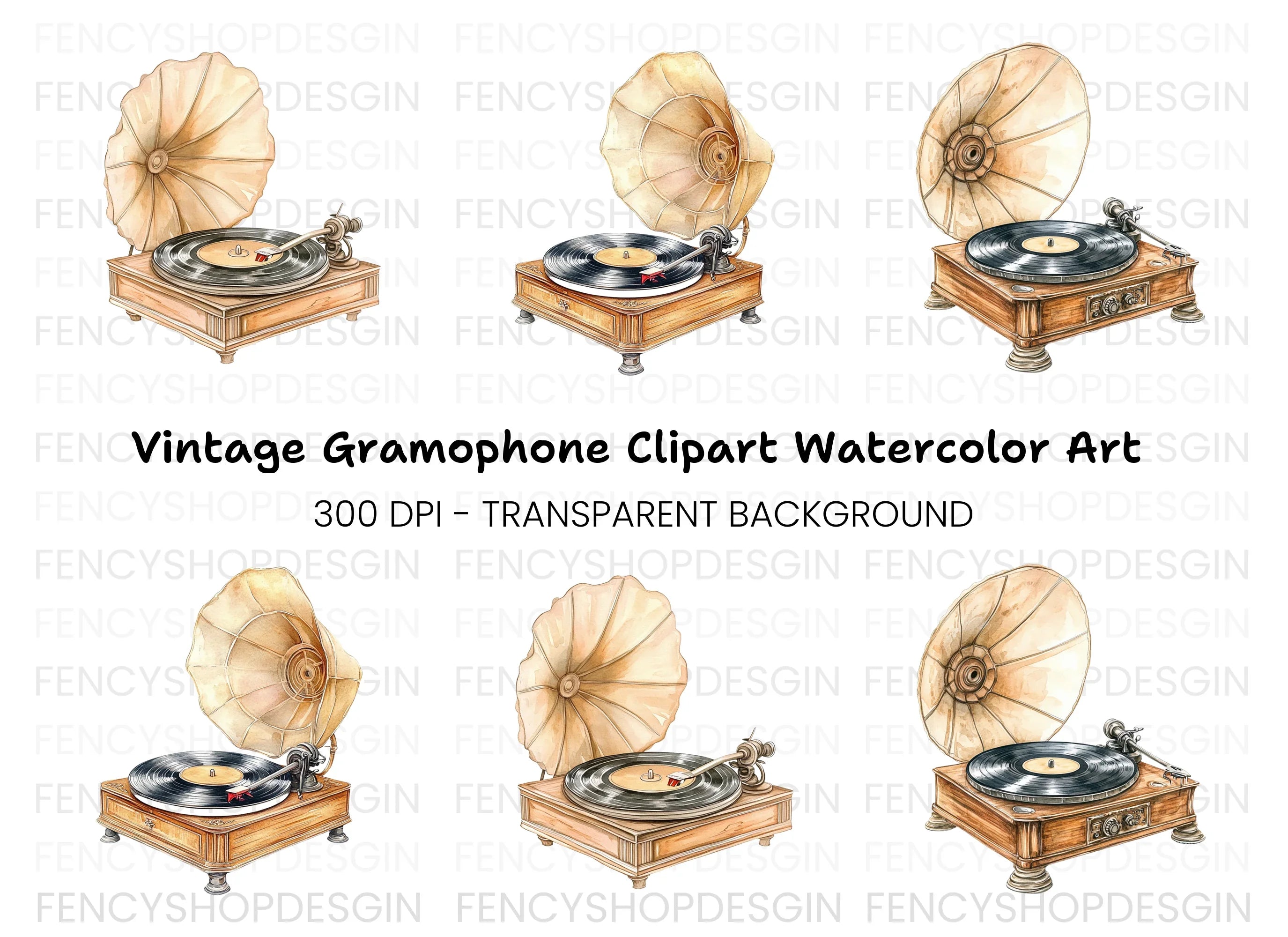 Retro Record Player Clipart Bundle