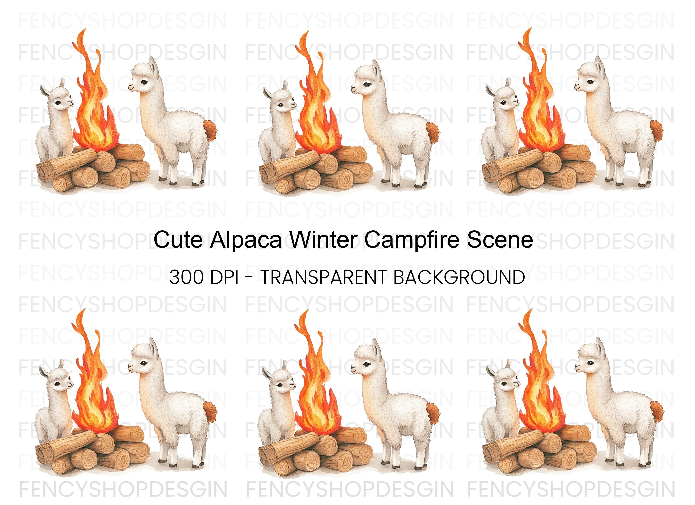 Cute Llama Campfire Clipart Bundle