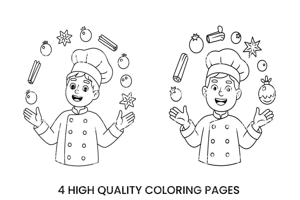 Chef Juggling Spices and Ingredients Coloring Books