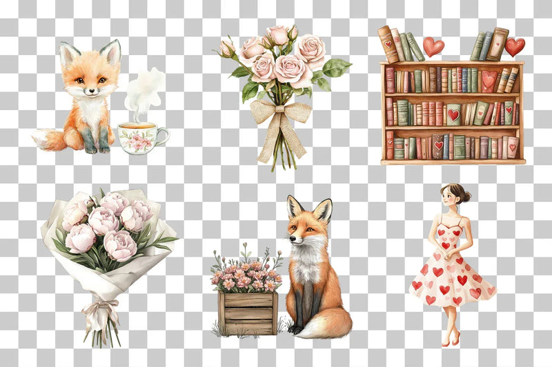 Cozy Fox and Teacup Whimsical Design Clipart Bundle - CraftNest - Digital Crafting and Art