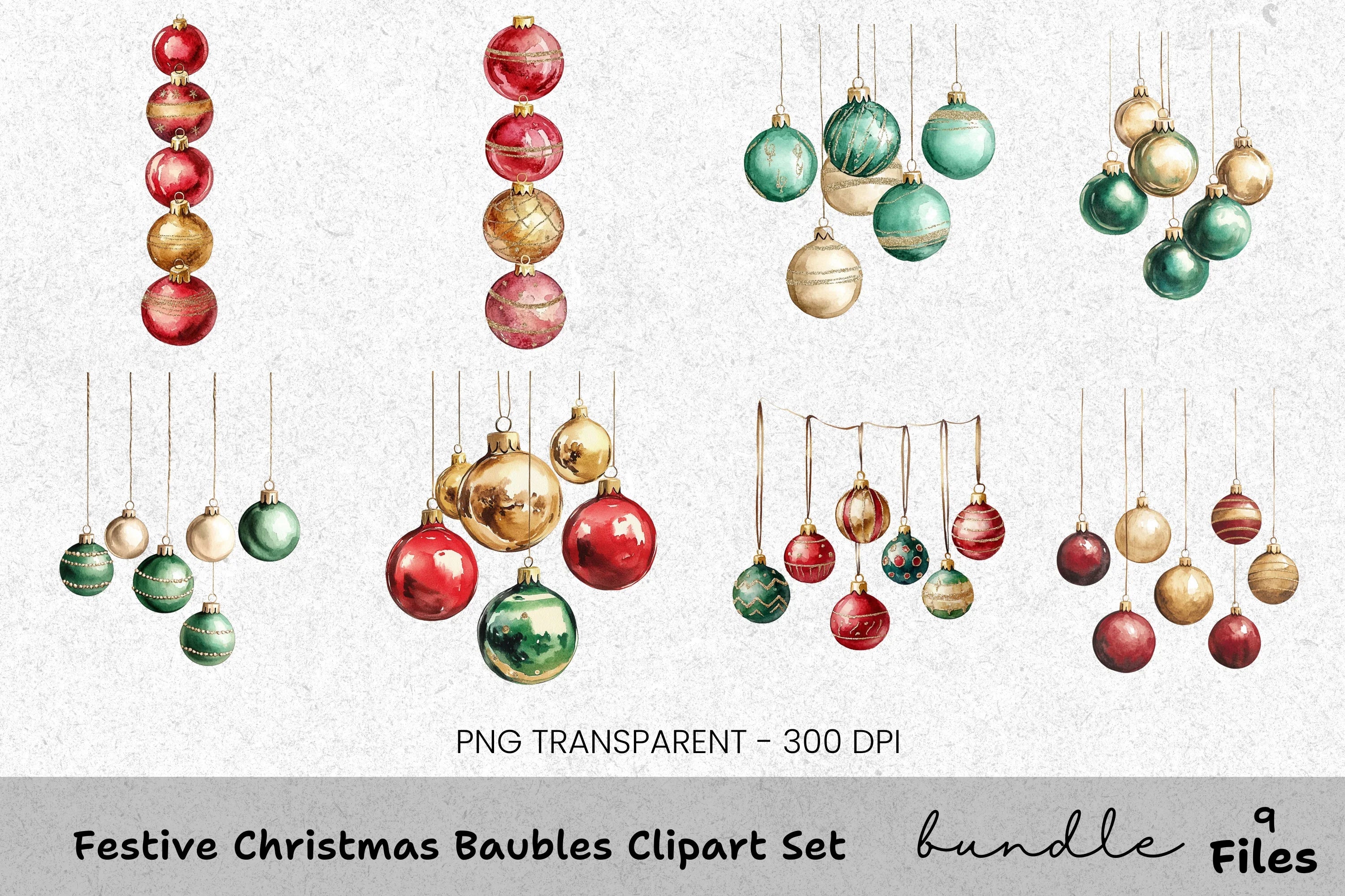 Festive Christmas Baubles Clipart Bundle