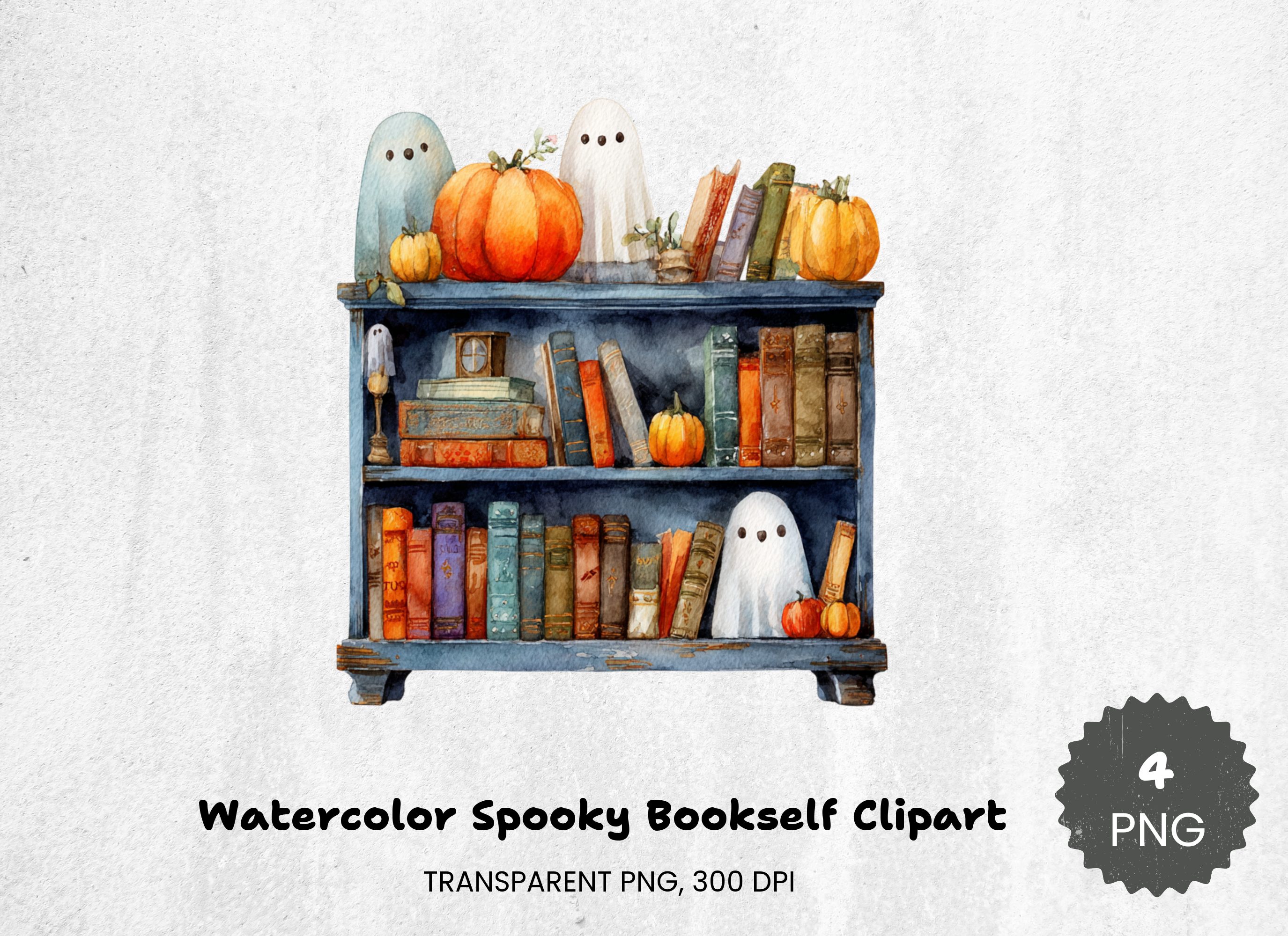 Spooky Bookshelf Clipart Bundle