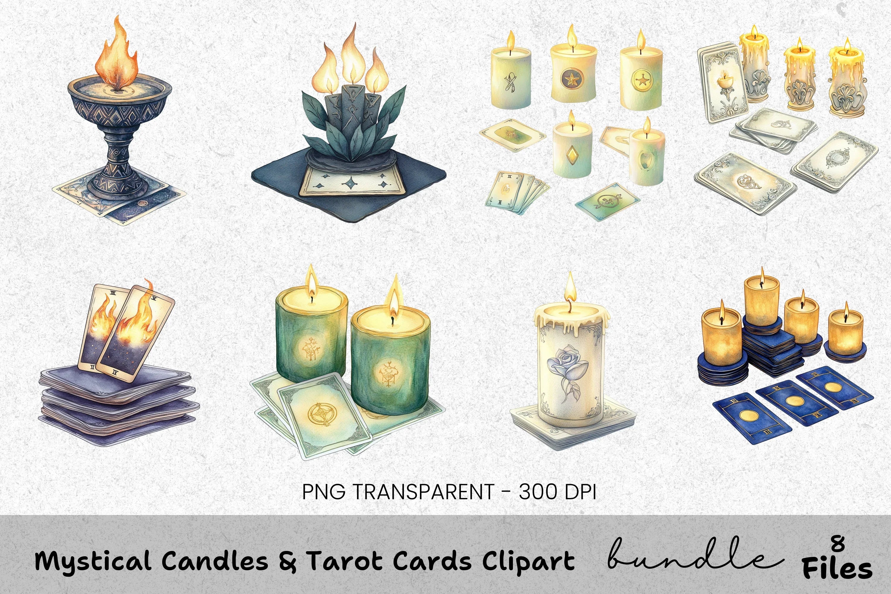 Mystical Candles Tarot Cards Clipart Bundle