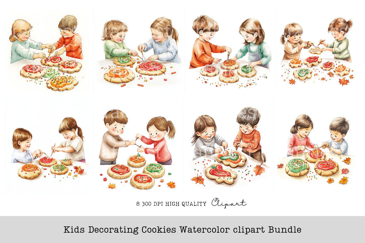 Kids Decorating Cookies Clipart Bundle