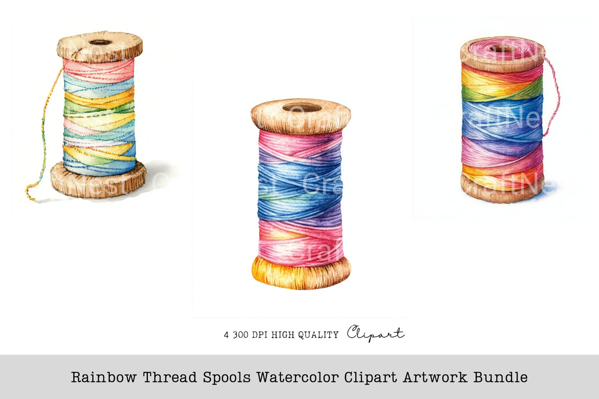 Rainbow Thread Spools Artwork Clipart Bundle