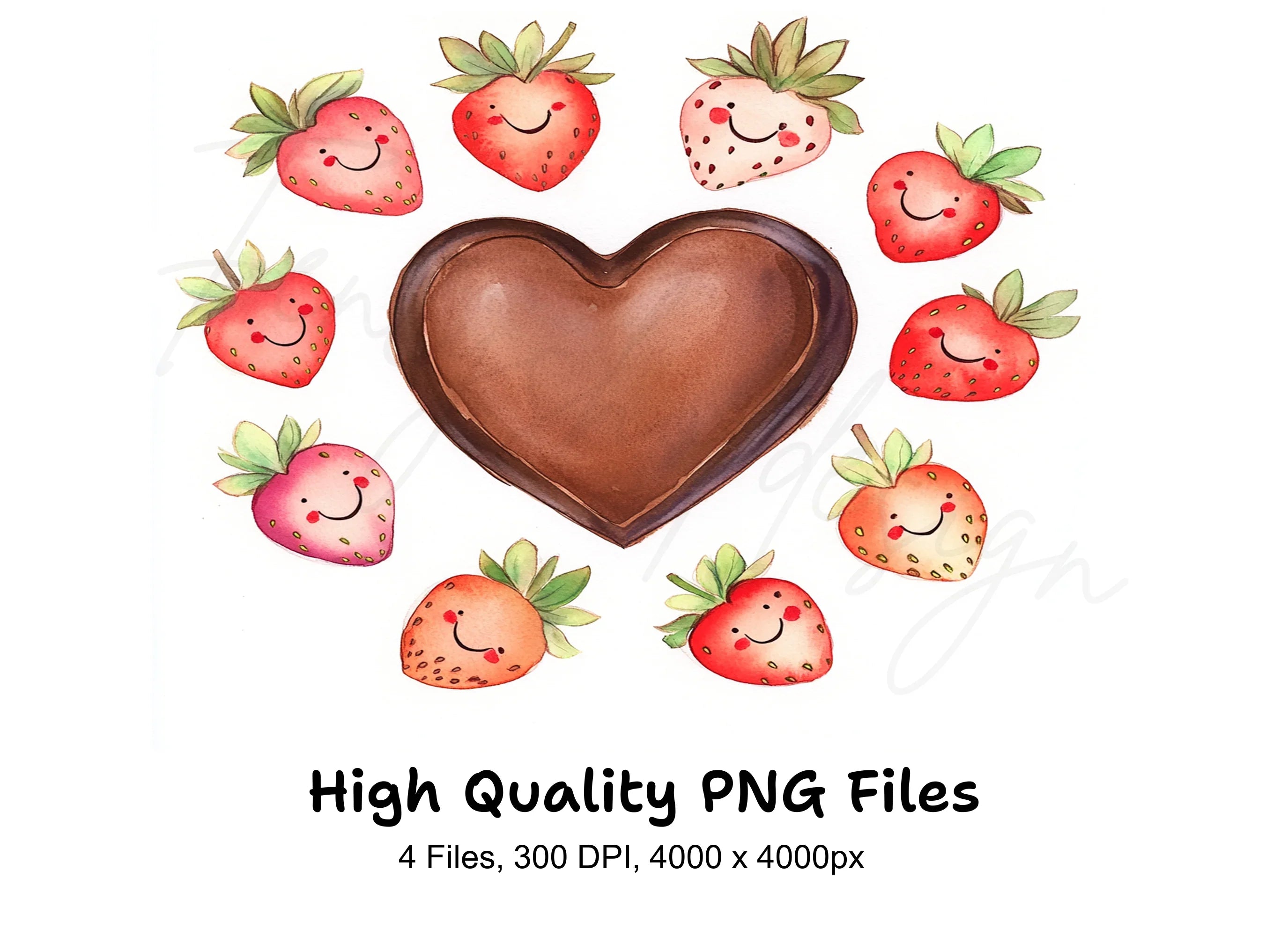 Cute Strawberry Chocolate Heart Clipart Bundle