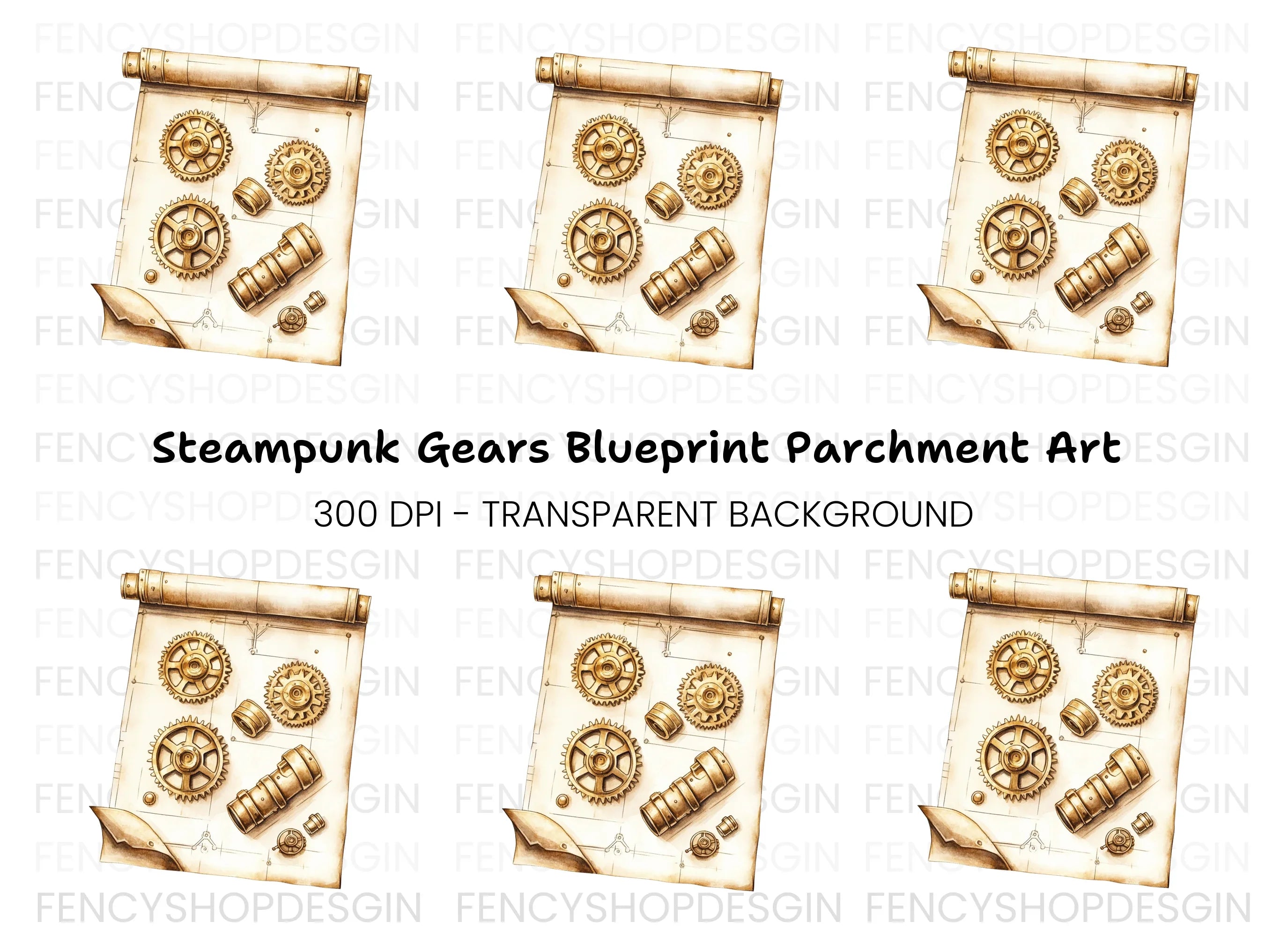 Steampunk Gears Blueprint Clipart Bundle
