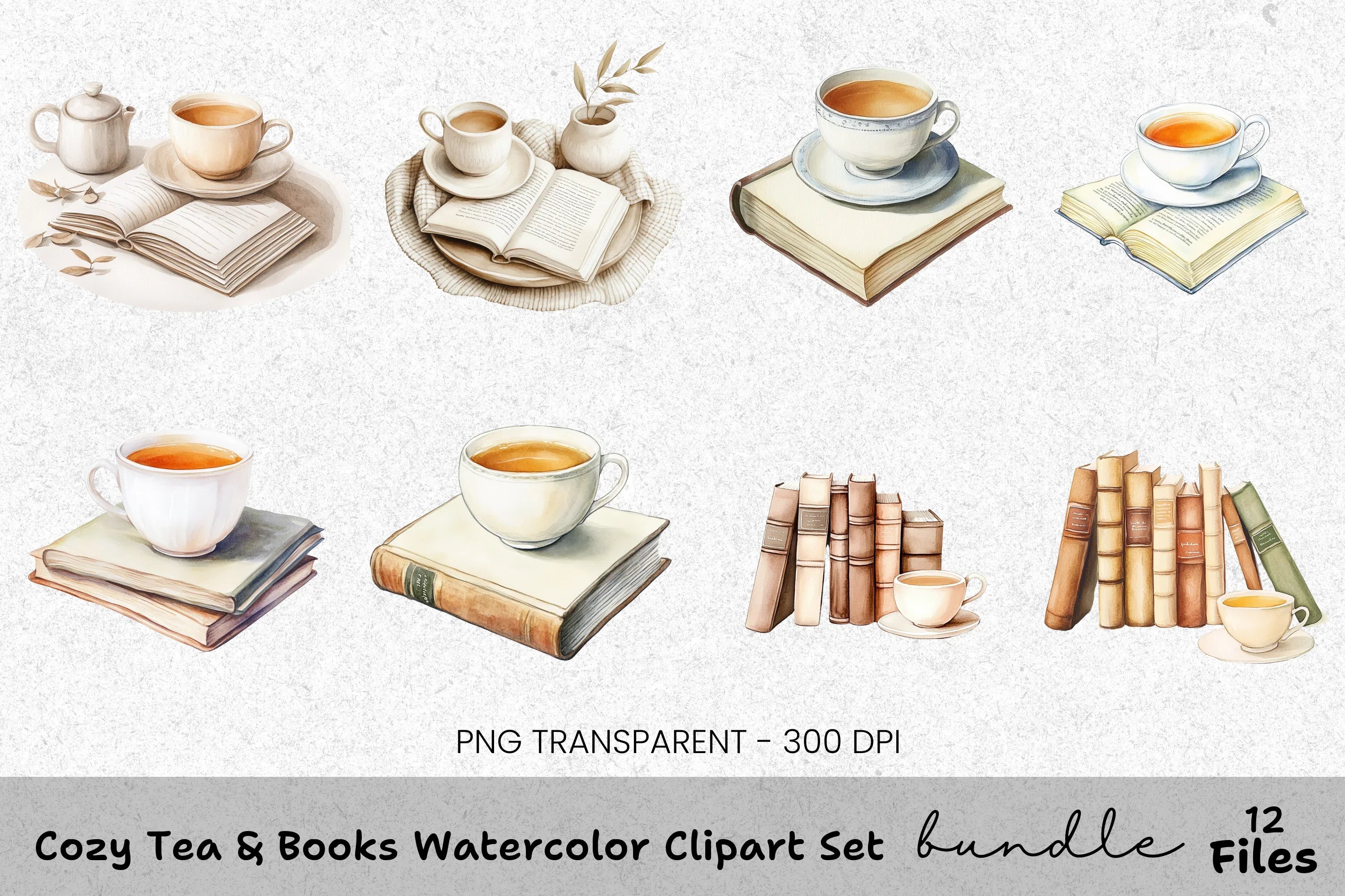 Cozy Tea Books Clipart Bundle