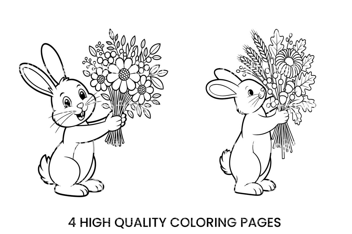 Cute Bunnies with Flowers Coloring Books
