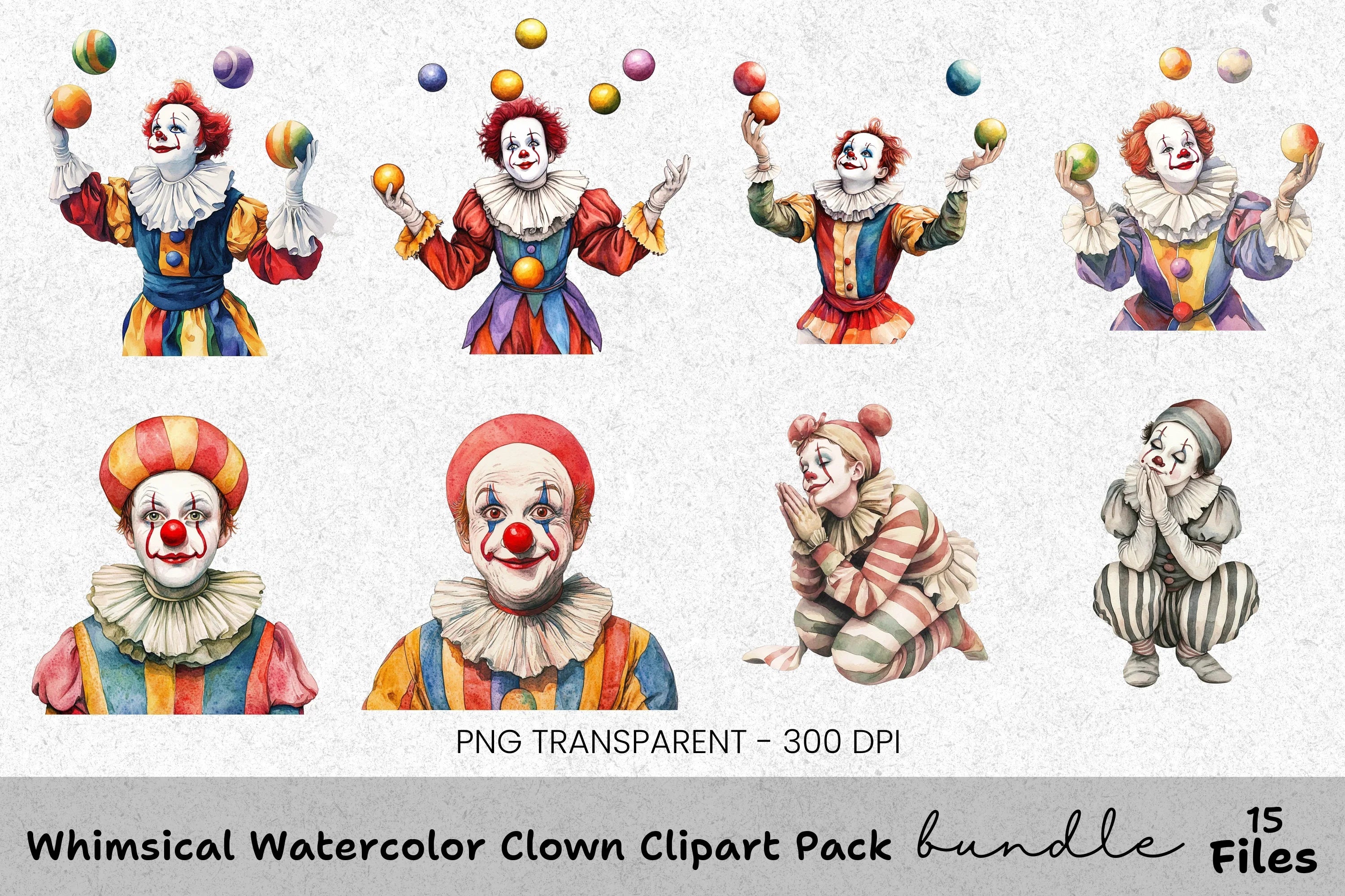 Whimsical Clown Clipart Bundle