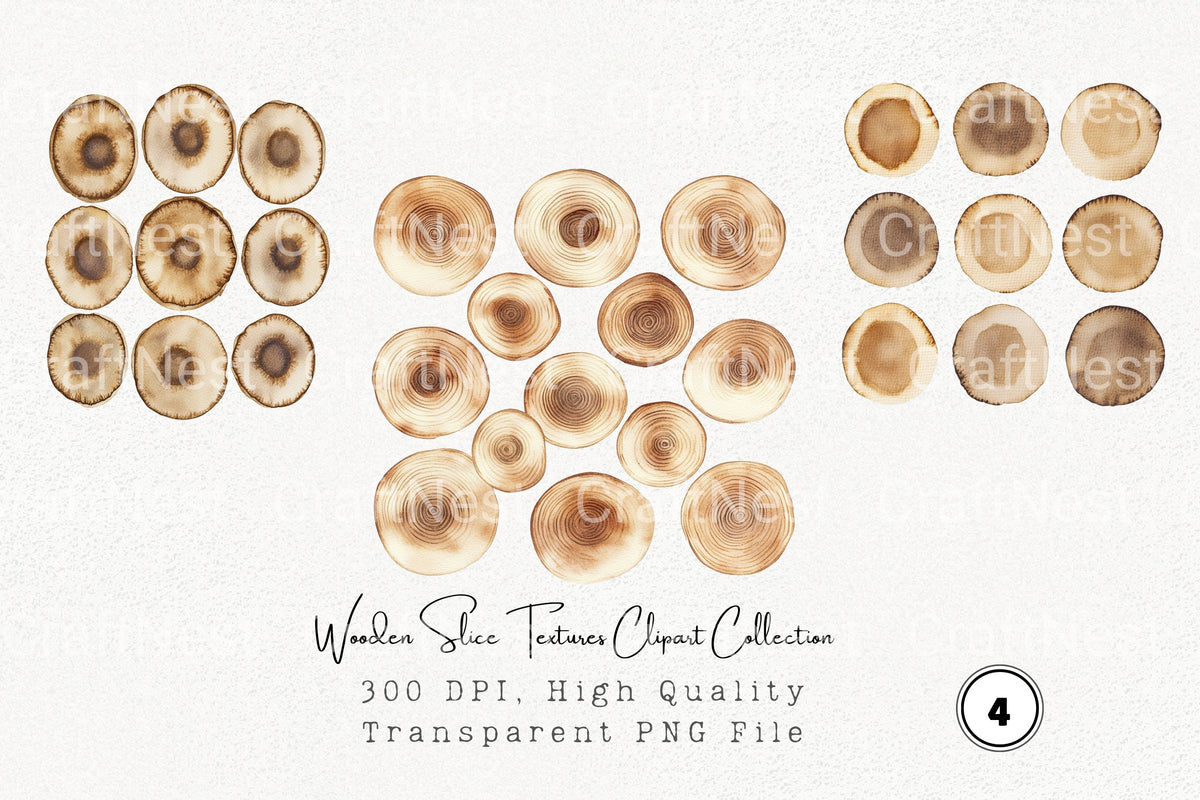 Wooden Slice Textures Clipart Bundle