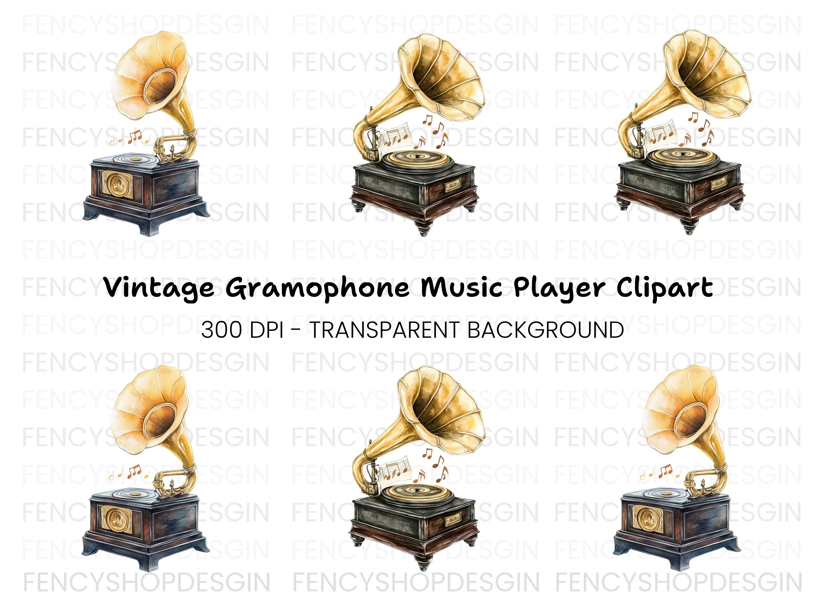 Vintage Gramophone Music Clipart Bundle