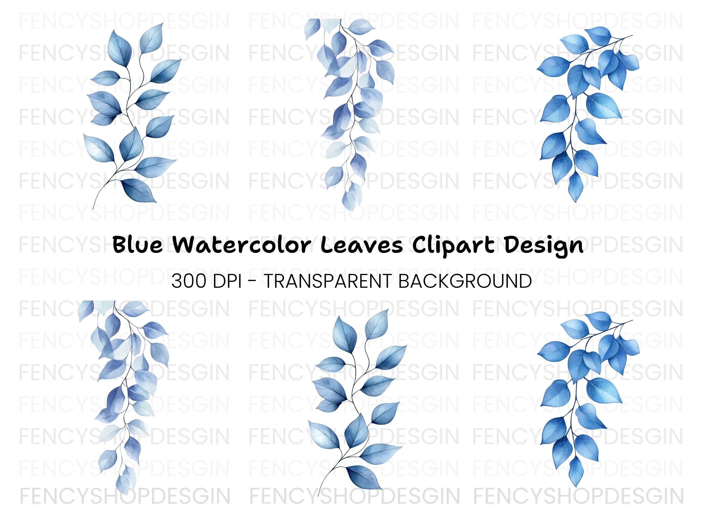 Elegant Blue Leaves Clipart Bundle