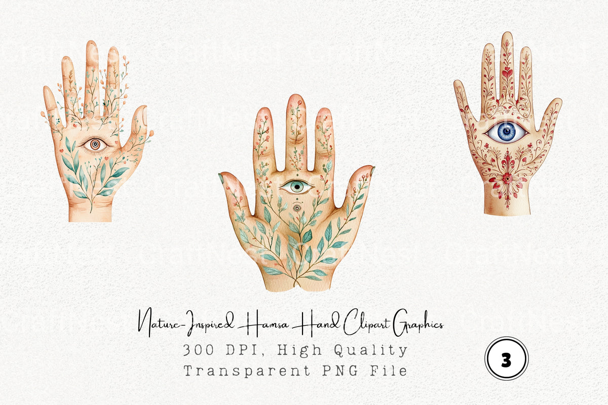 Nature Inspired Hamsa Hand Graphics Clipart Bundle