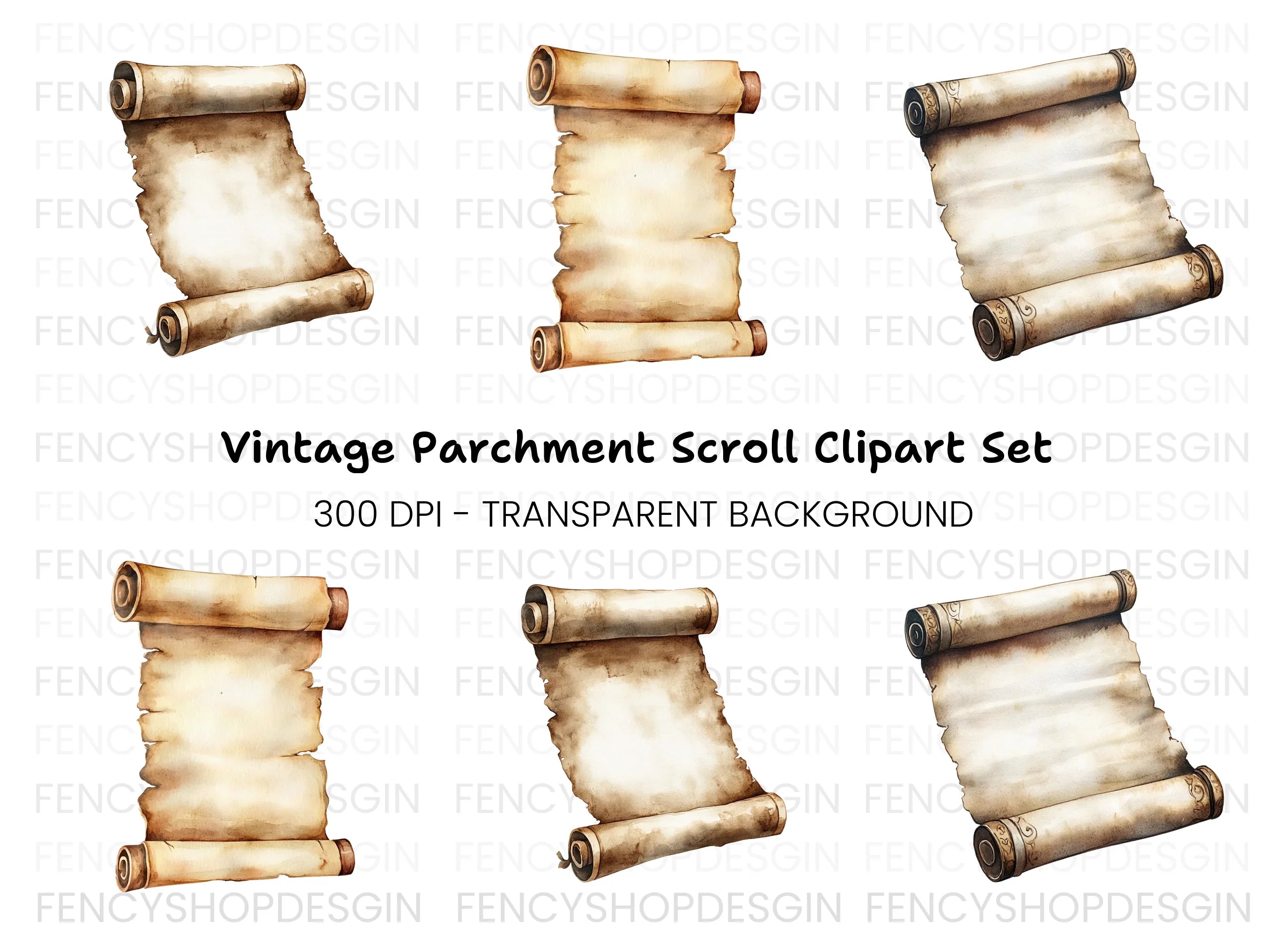 Rustic Parchment Scroll Clipart Bundle