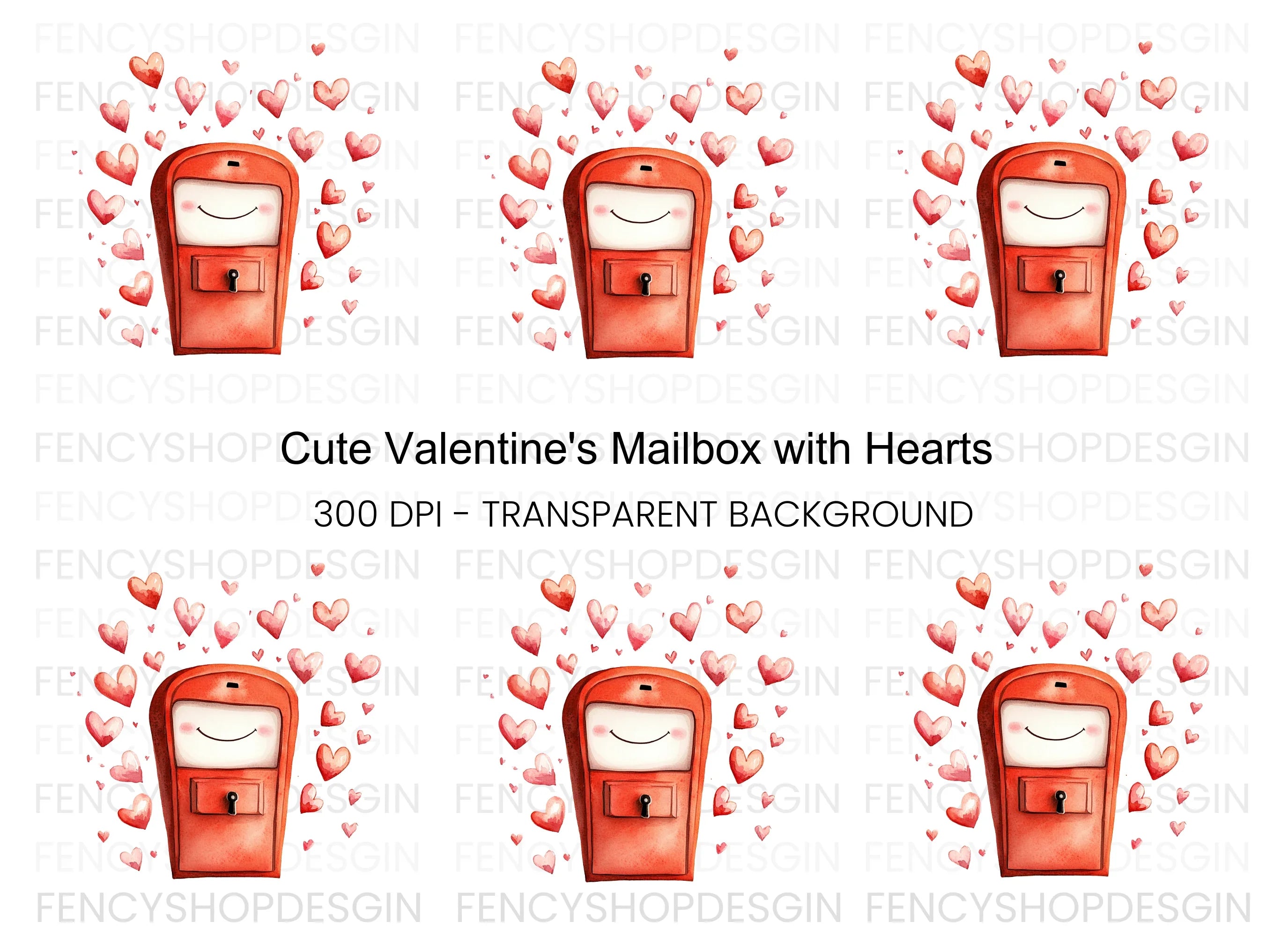 Cute Red Mailbox with Floating Hearts Clipart Bundle