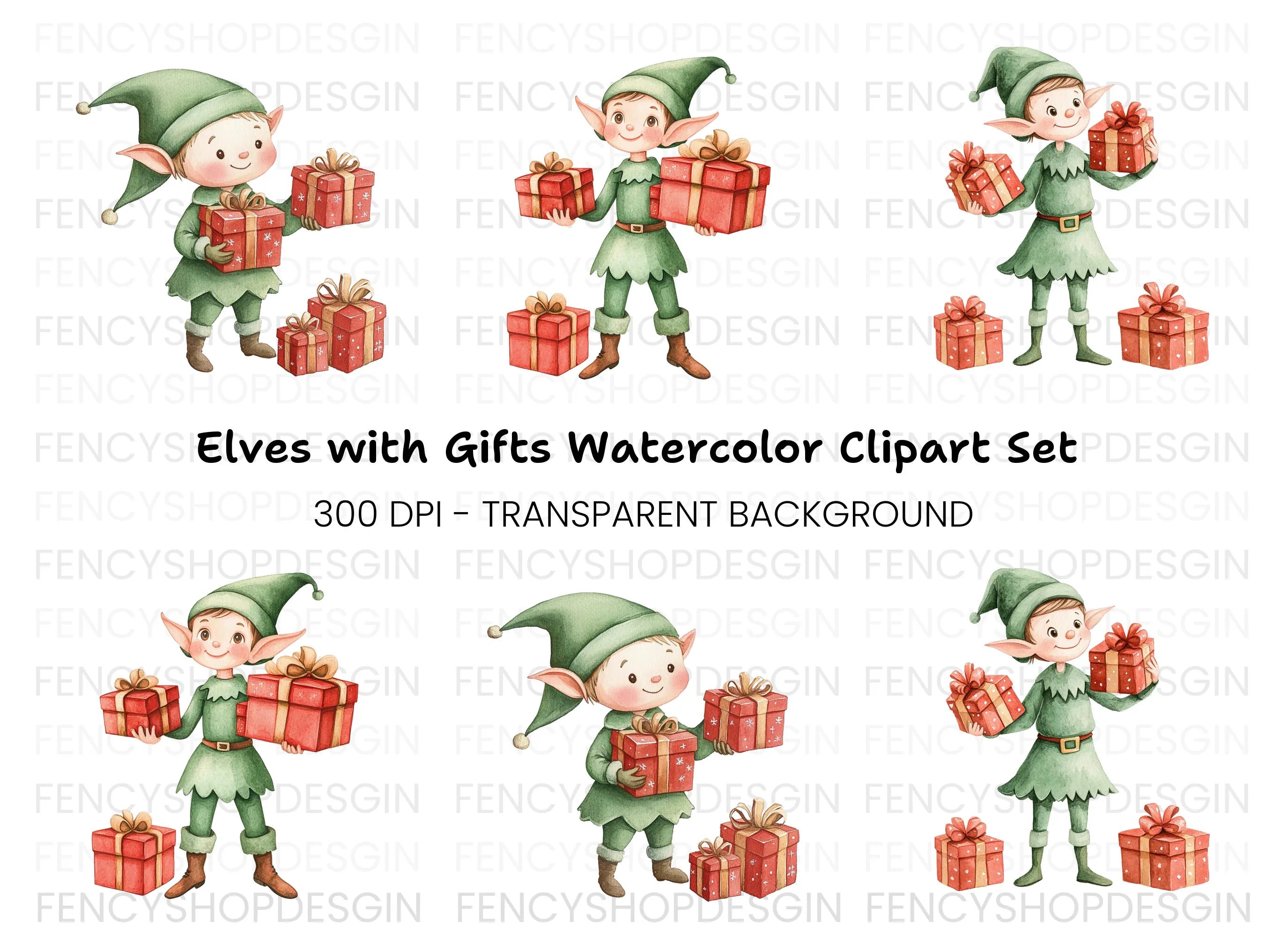 Christmas Elf with Gifts Clipart Bundle