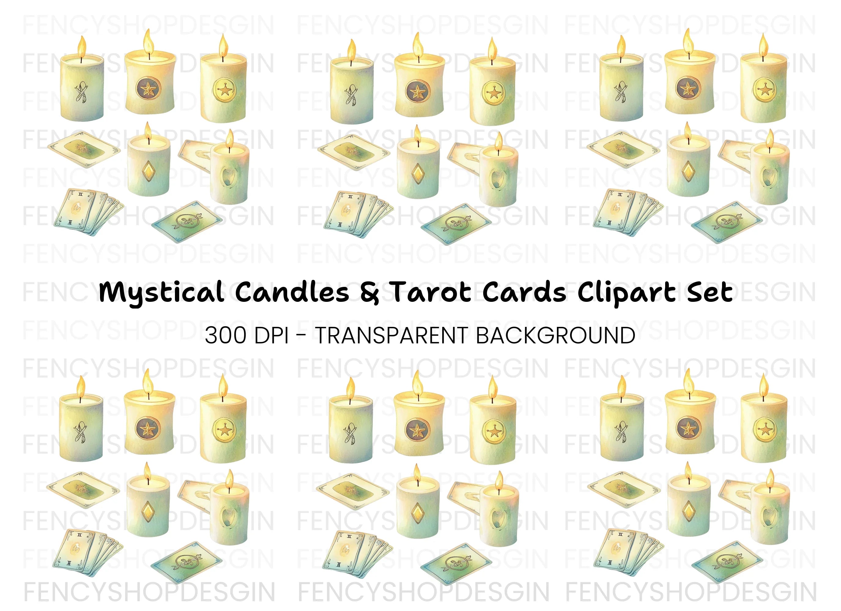 Magical Candles and Tarot Cards Clipart Bundle
