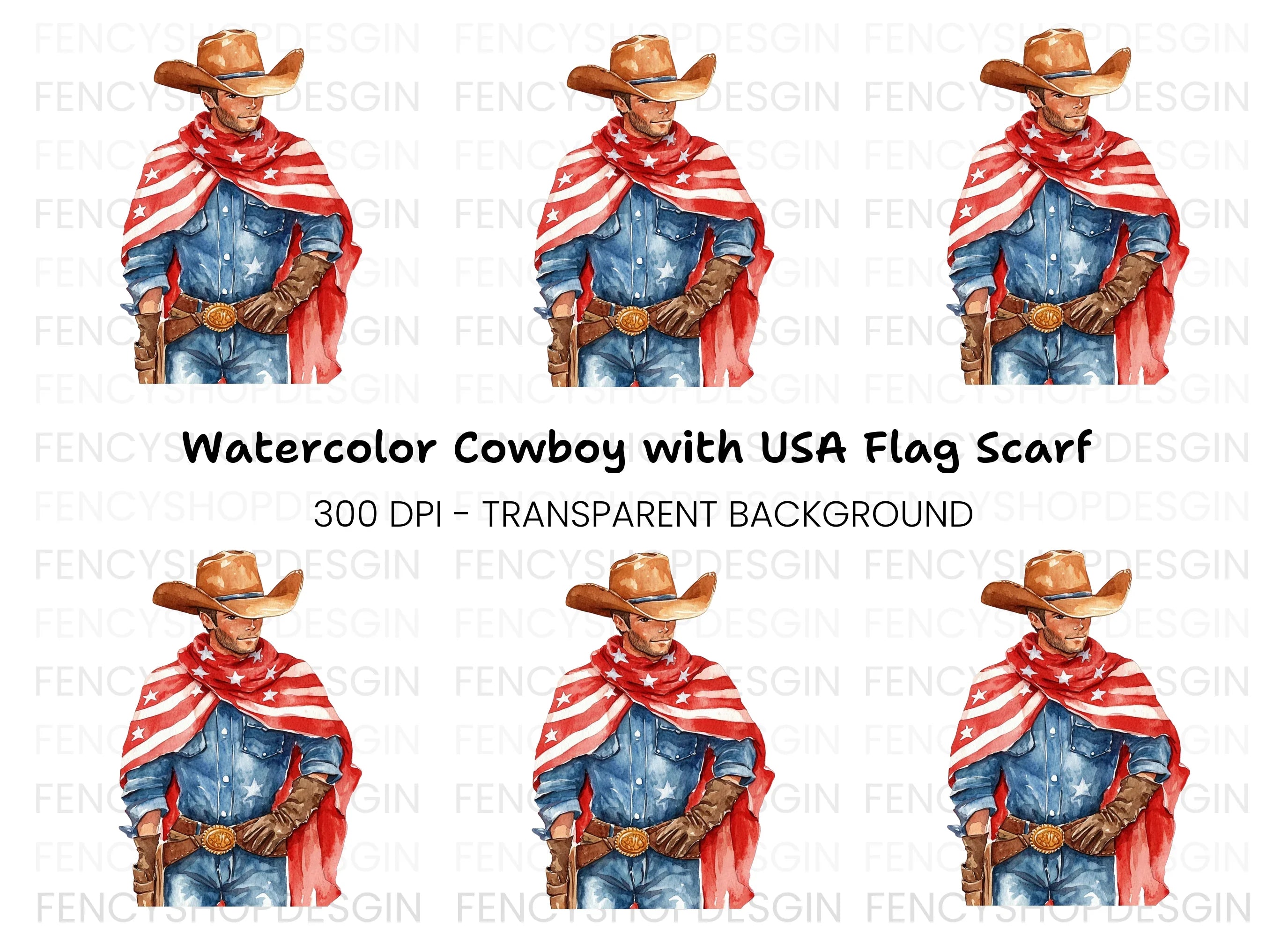 Cowboy with American Flag Cape Clipart Bundle