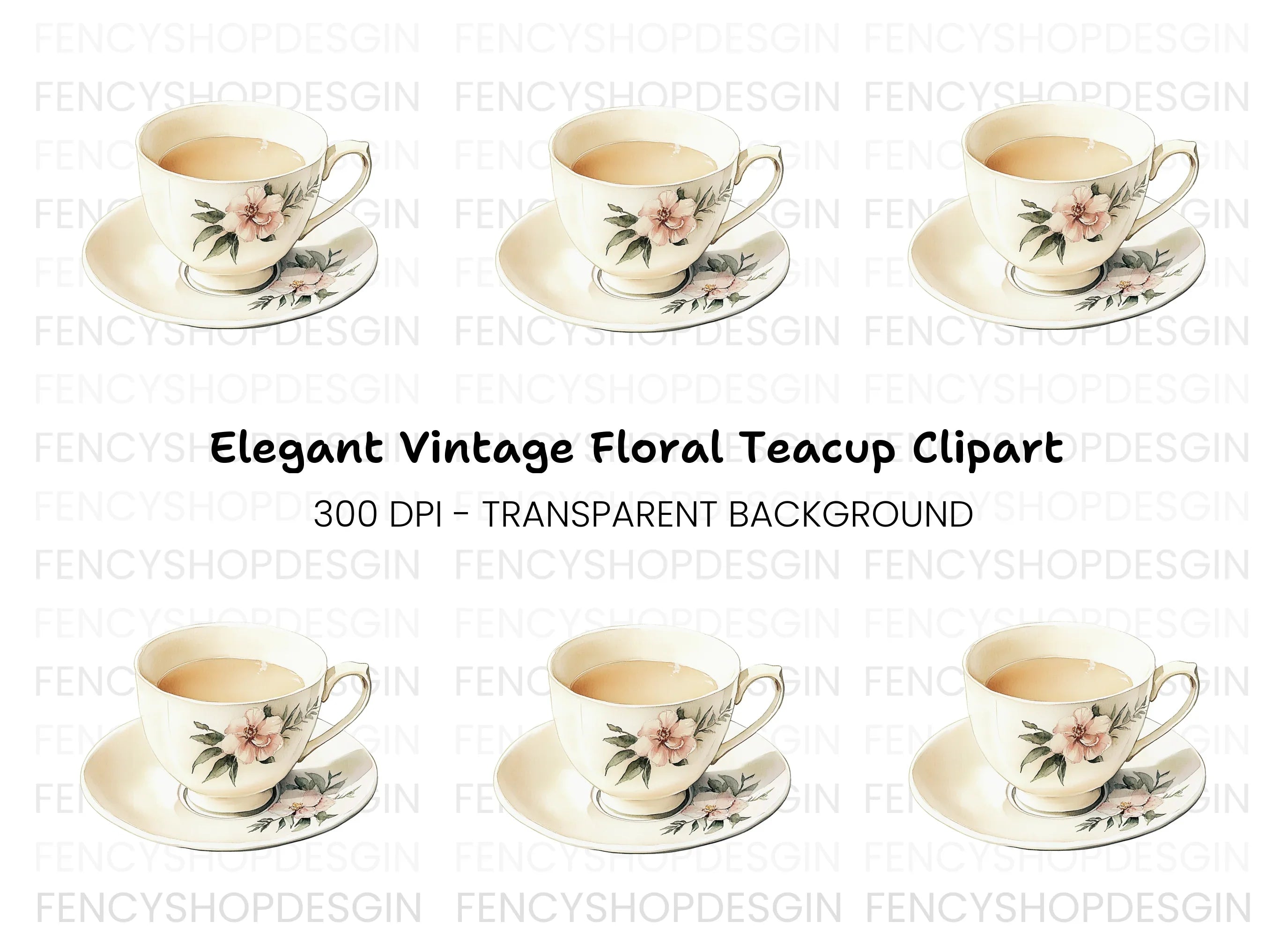 Elegant Floral Teacup Clipart Bundle