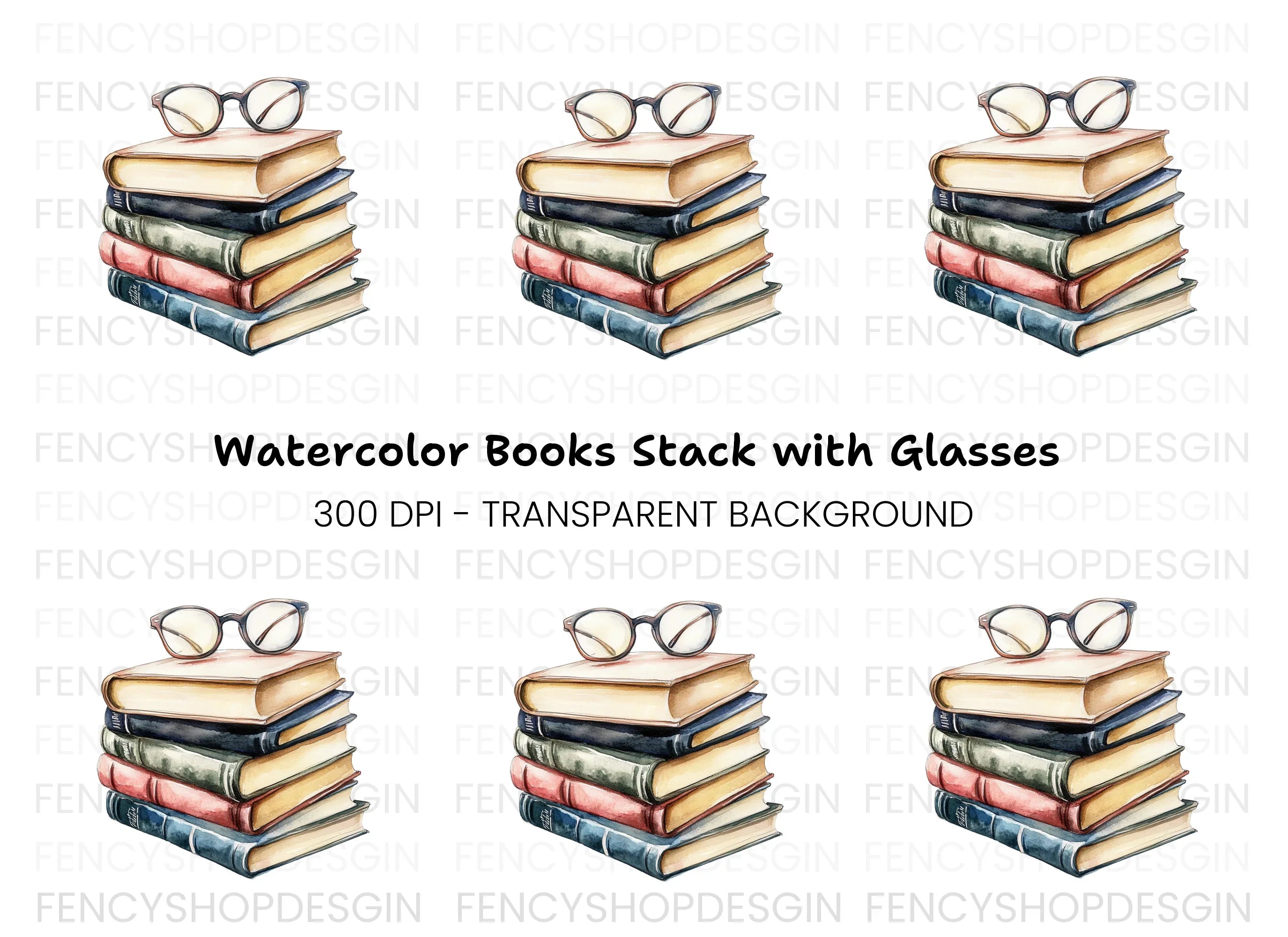 Stack of Books with Glasses Clipart Bundle